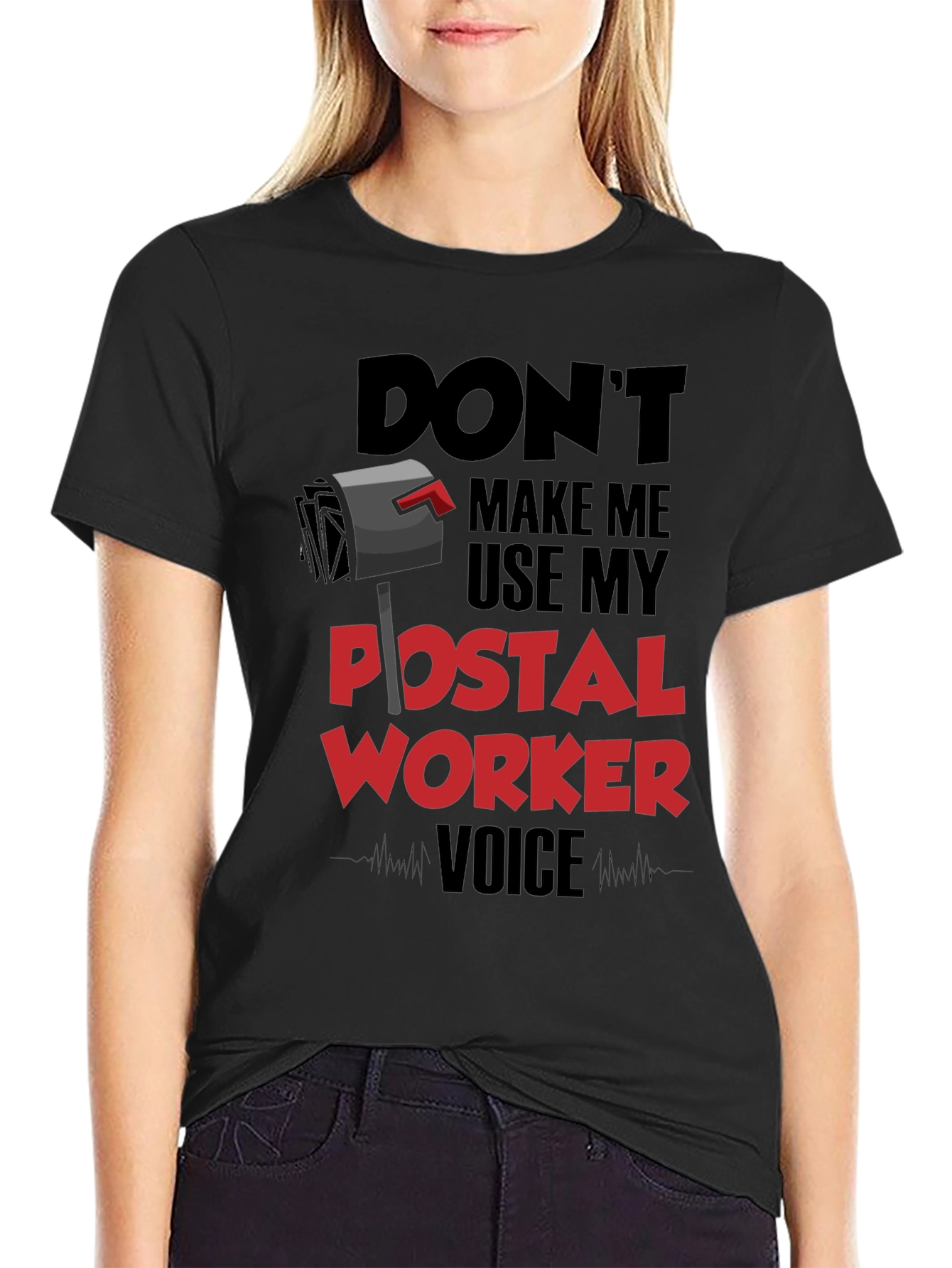 Black Postal Worker Voice T-Shirt - Funny Mail Carrier Tee view 2