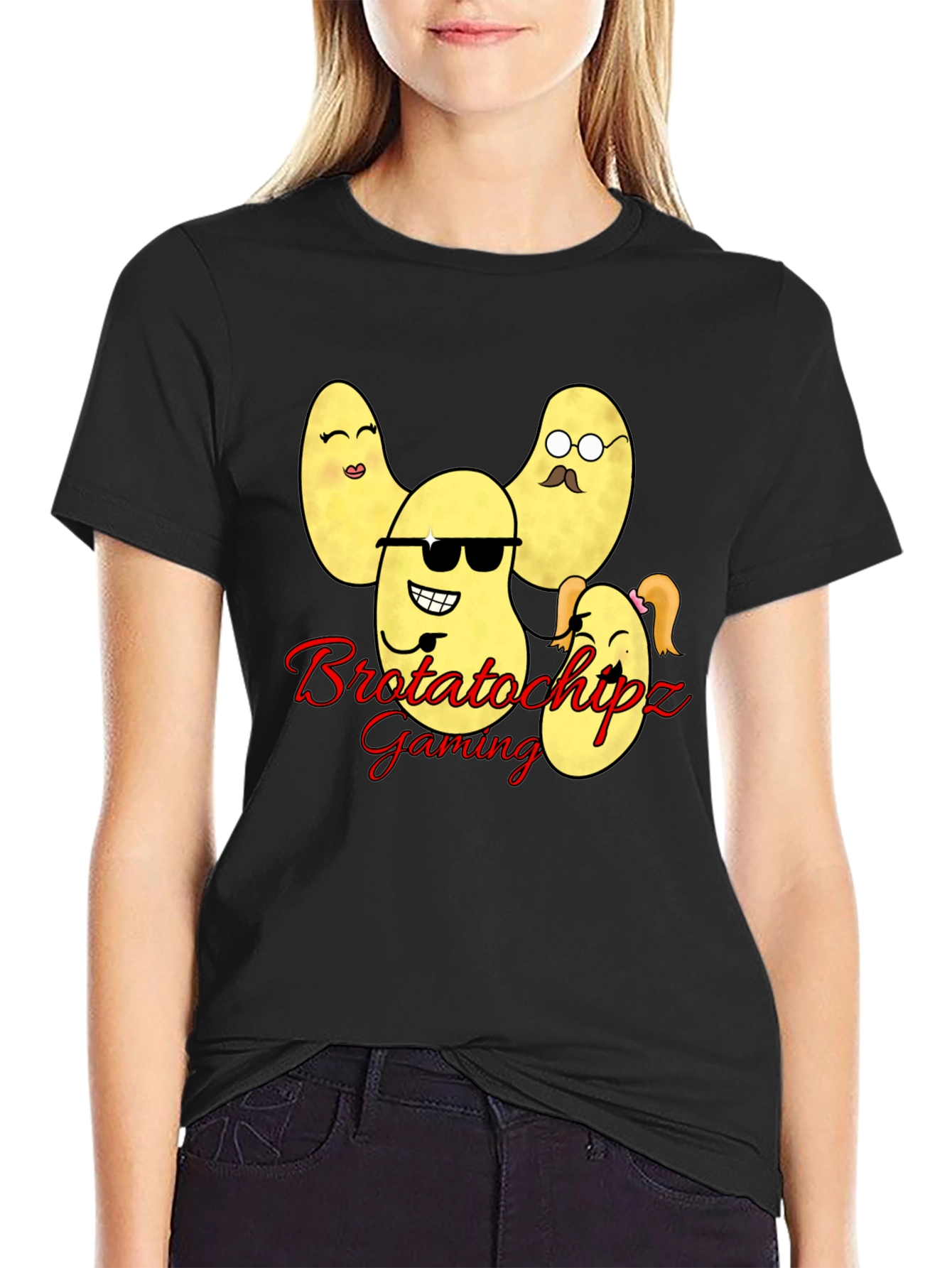 Black Brotatochipz Gaming T-Shirt - Funny Potato Family Tee view 2