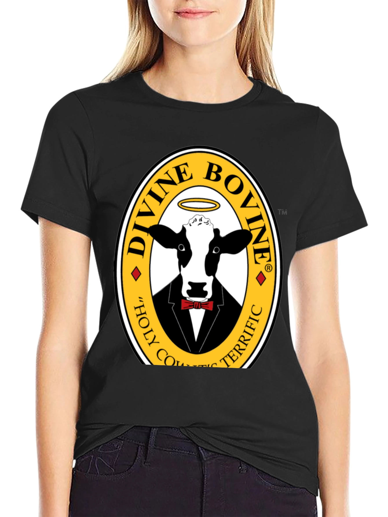 Black Divine Bovine T-Shirt - Holy Cow Terrific Tee view 2