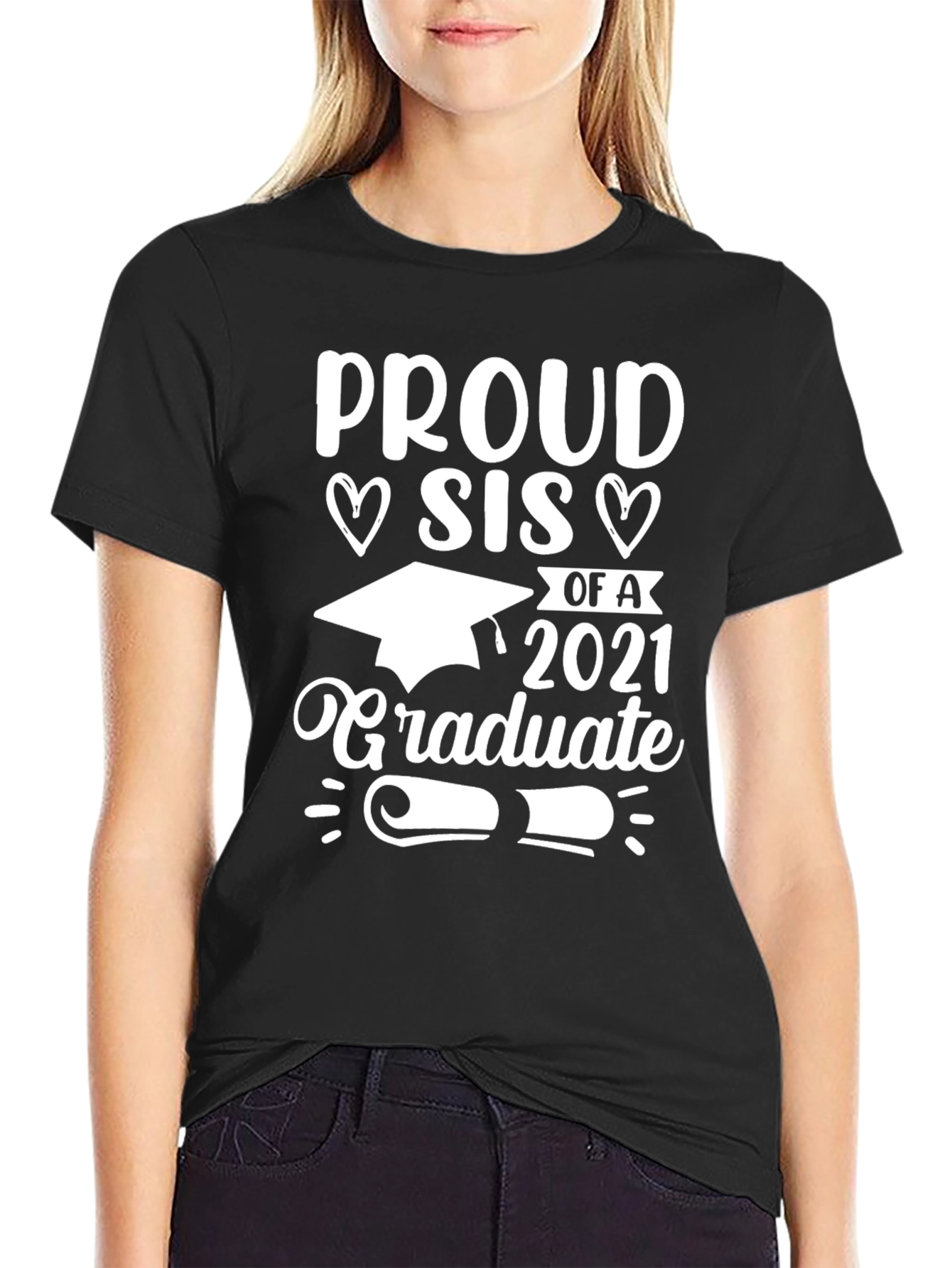 Black Proud Sis of a 2021 Graduate T-Shirt view 2