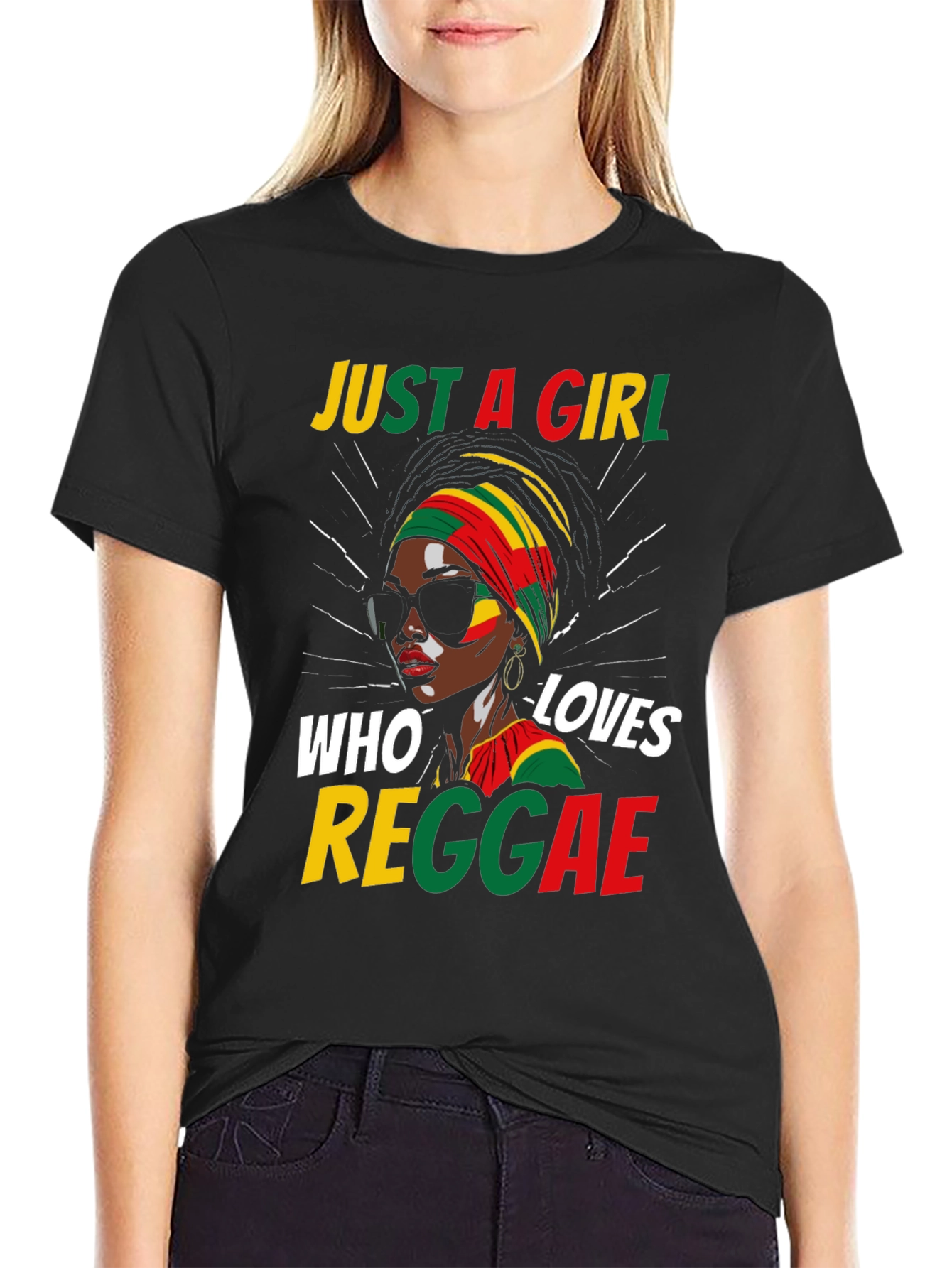 Black Just a Girl Who Loves Reggae Black T-Shirt view 2