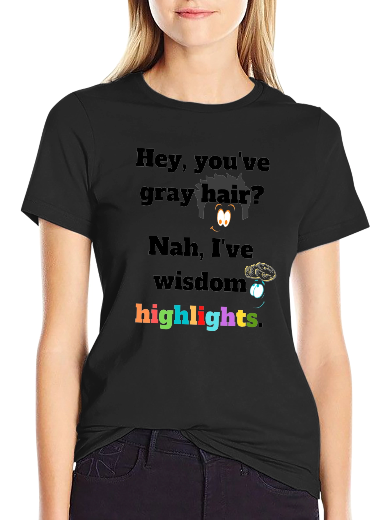 Black Humorous Wisdom Highlights Graphic Tee - Novelty T-Shirt view 2