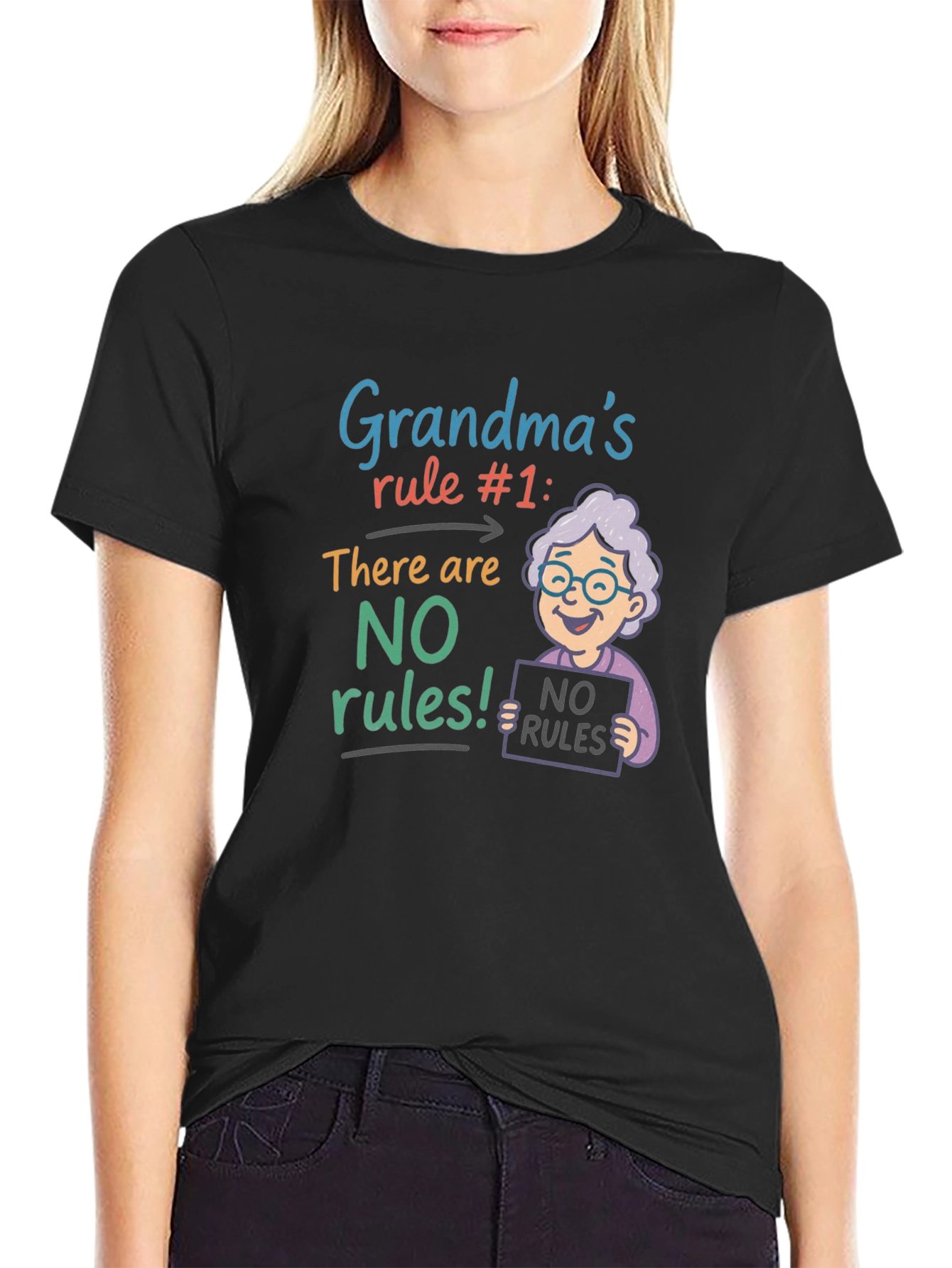 Black Grandma's Rule T-Shirt - No Rules! view 2