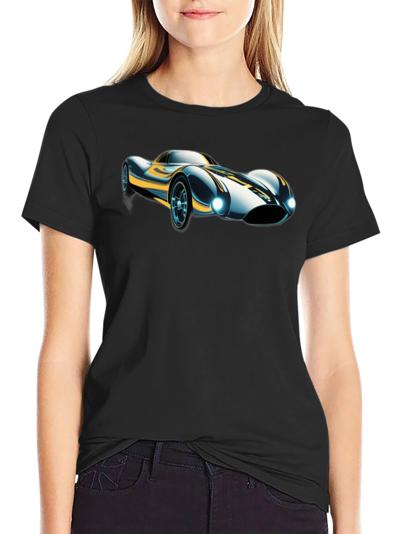Black Retro Racer T-Shirt - Classic Car Design view 2