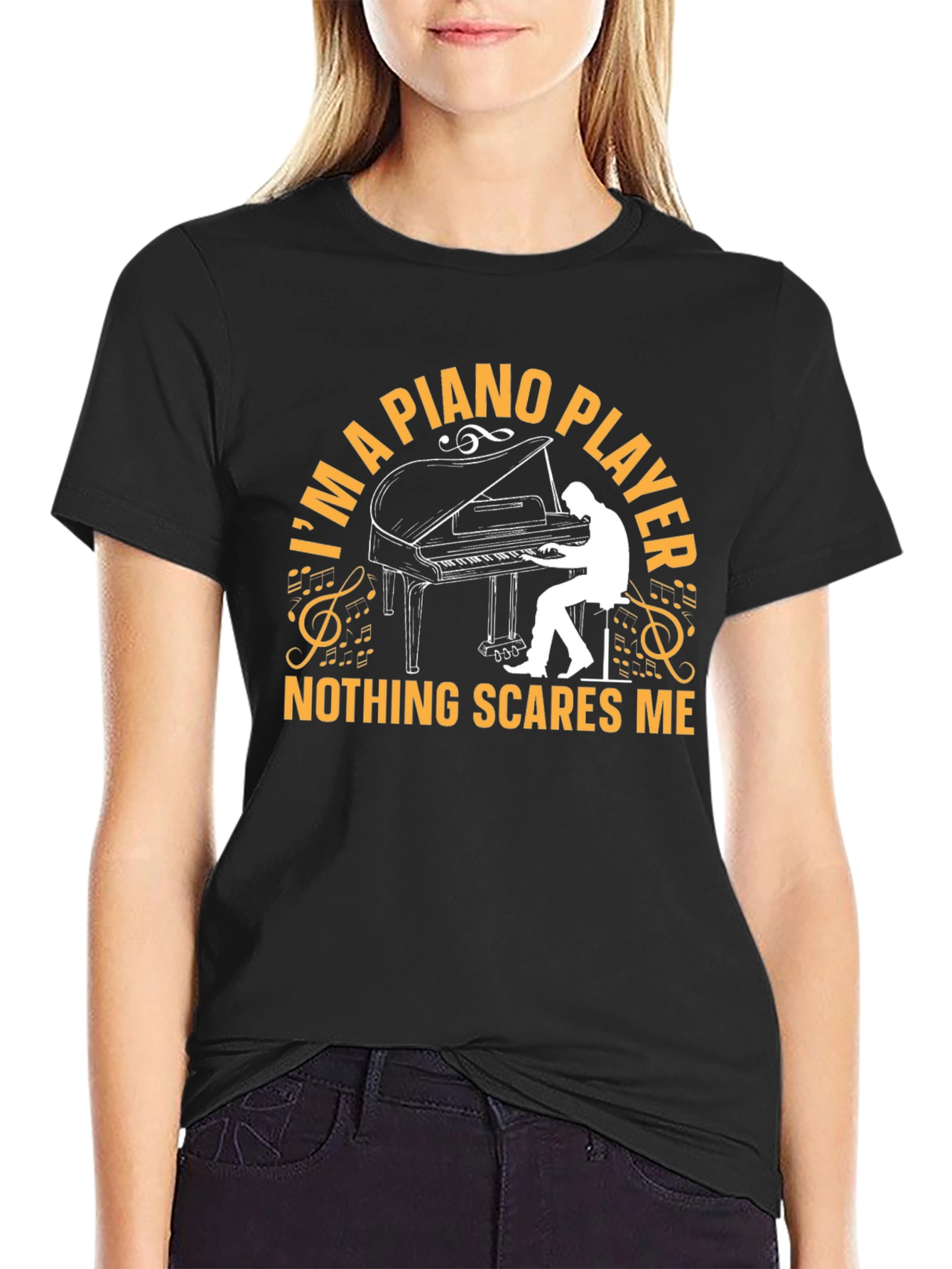 Black Piano Player Graphic T-Shirt - Music Lover Tee view 2