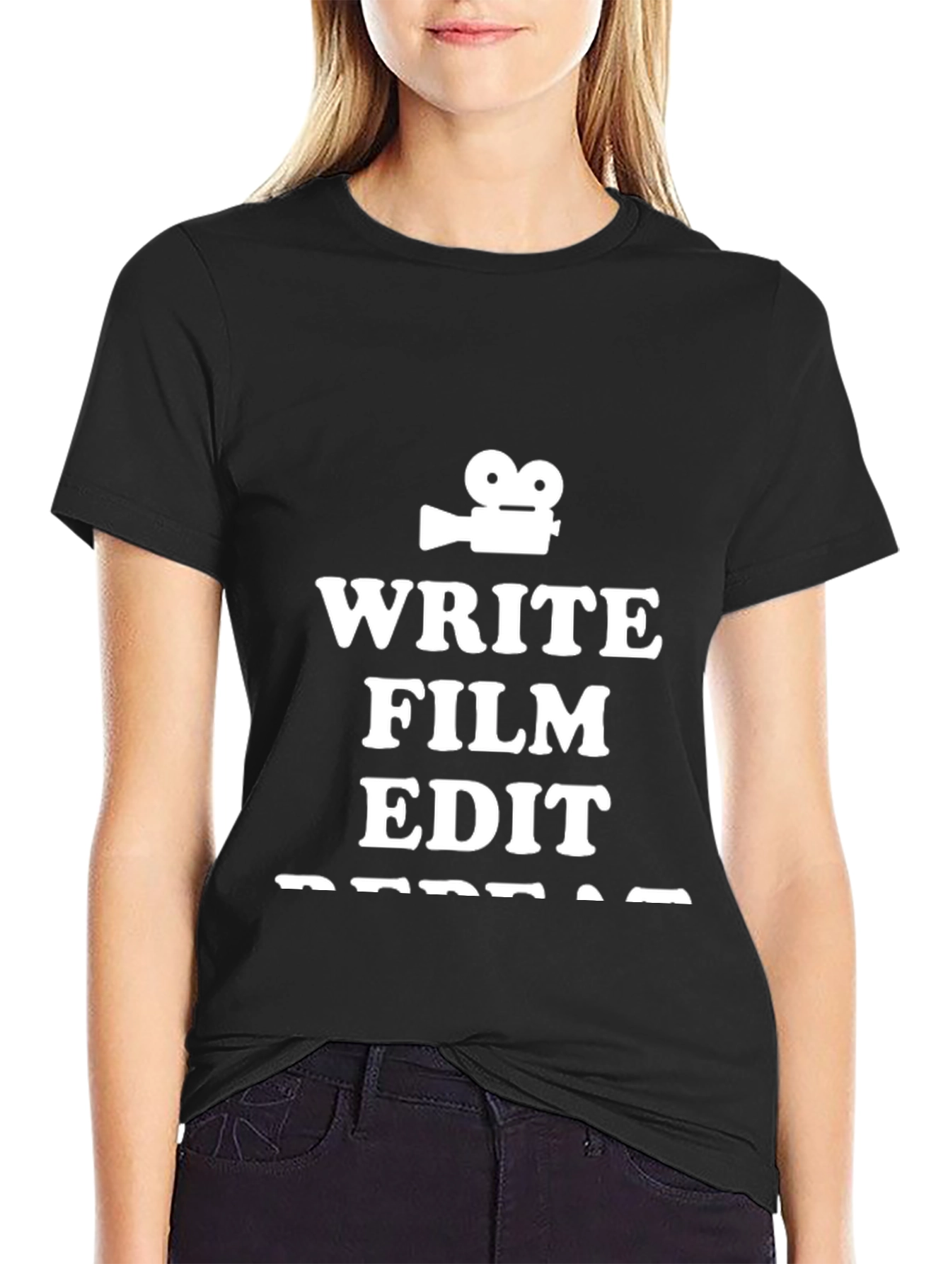 Black Write Film Edit Repeat T-Shirt view 2