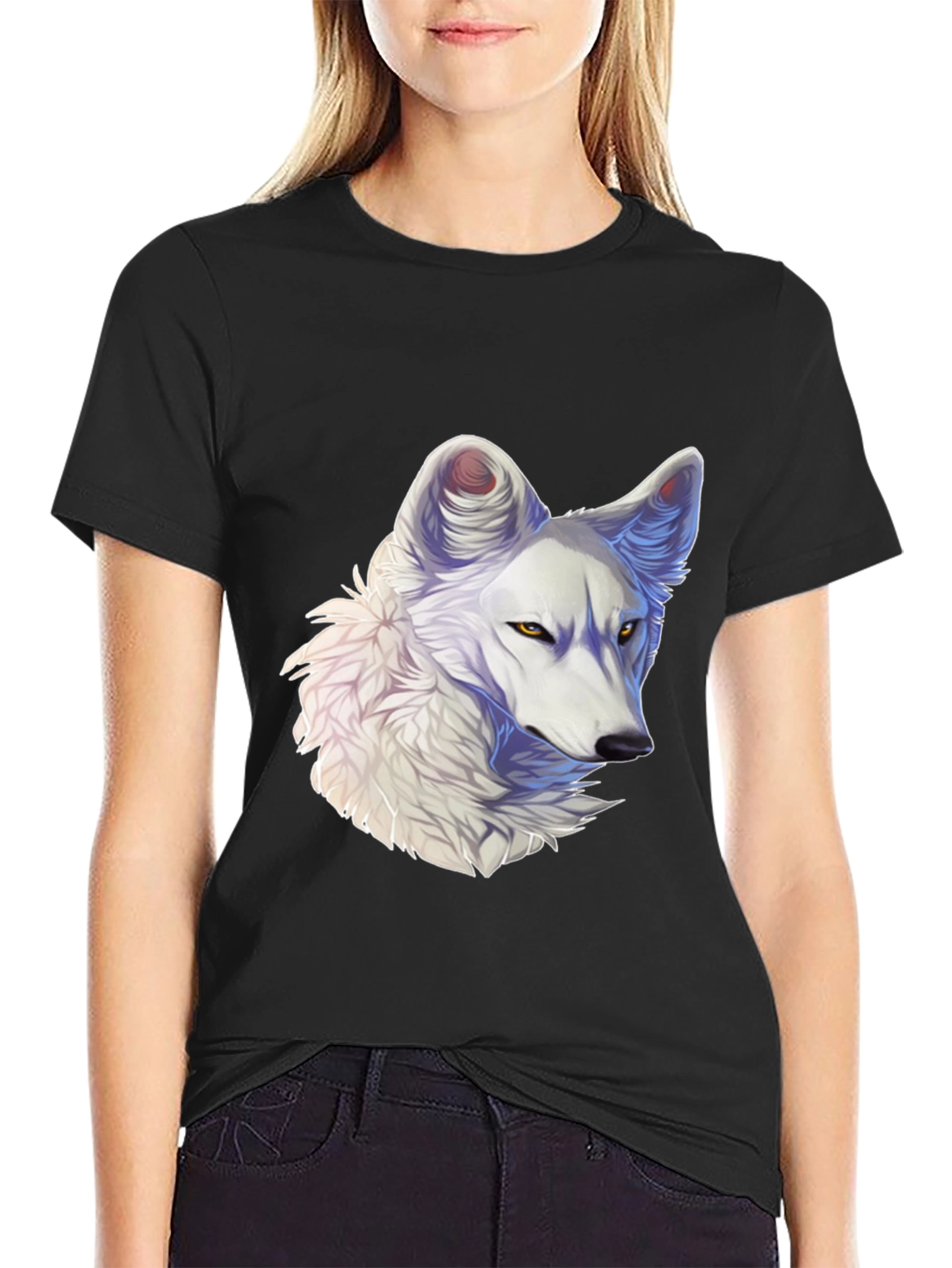 Black Arctic Wolf Graphic Tee - Black Cotton Blend view 2