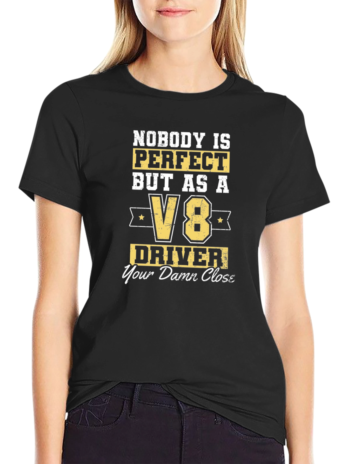Black V8 Driver T-Shirt - Nobody is Perfect Funny Car Lover Tee view 2