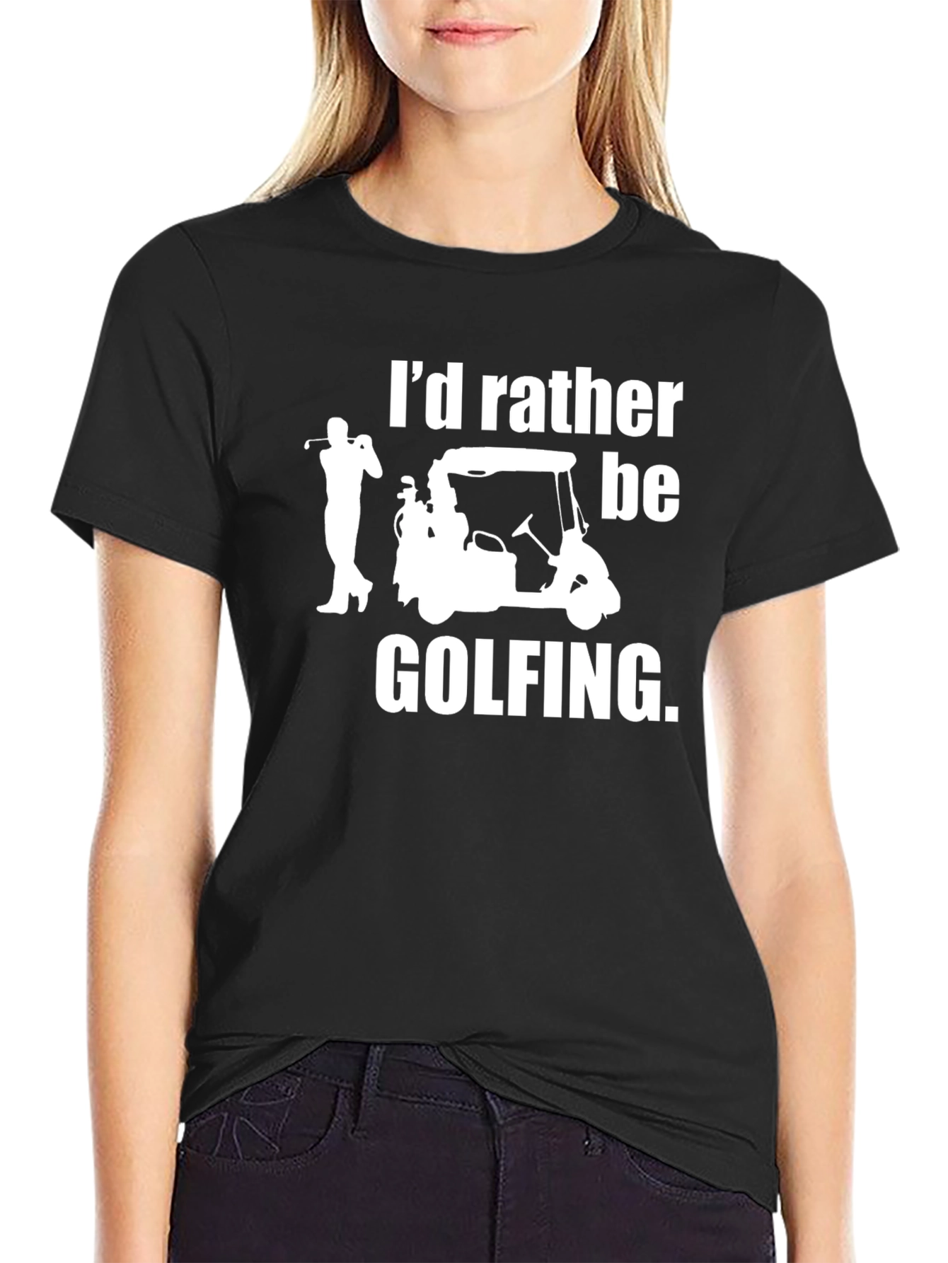 Black I'd Rather Be Golfing Black T-Shirt view 2