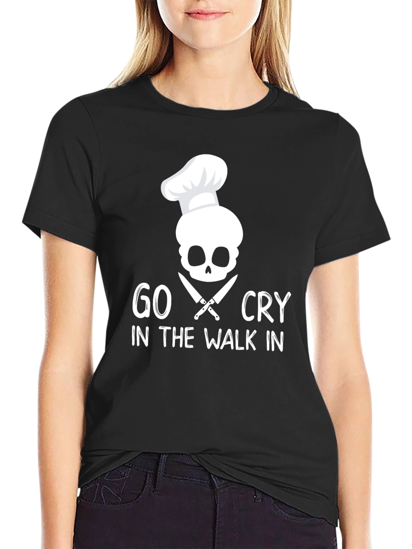 Black Go Cry in the Walk In Chef Skull T-Shirt view 2