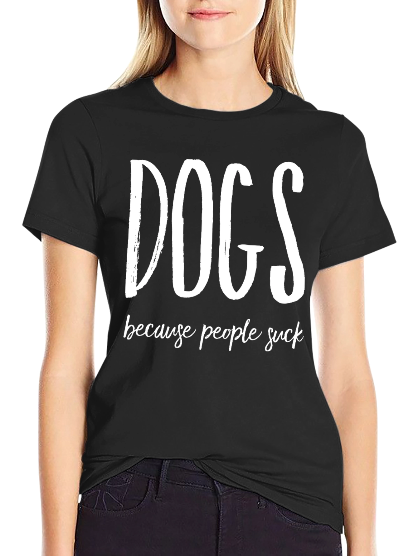 Black Dogs Because People Suck Funny Graphic Tee view 2