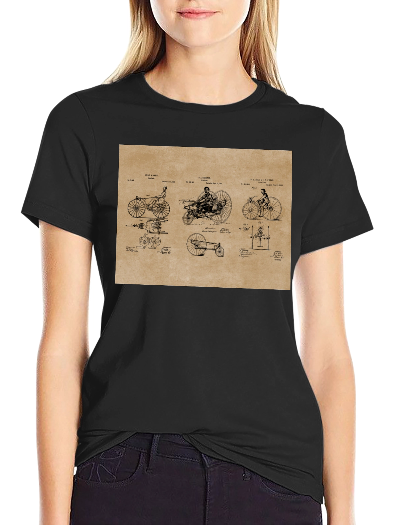 Black Vintage Bicycle Patent T-Shirt - Black view 2