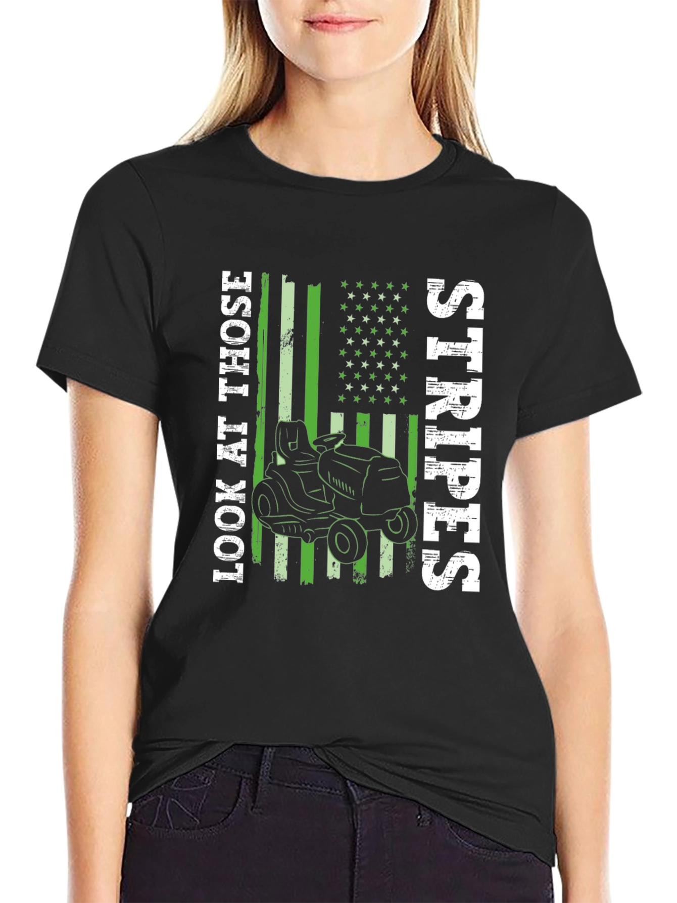 Black Lawn Mowing Stripes T-Shirt view 2