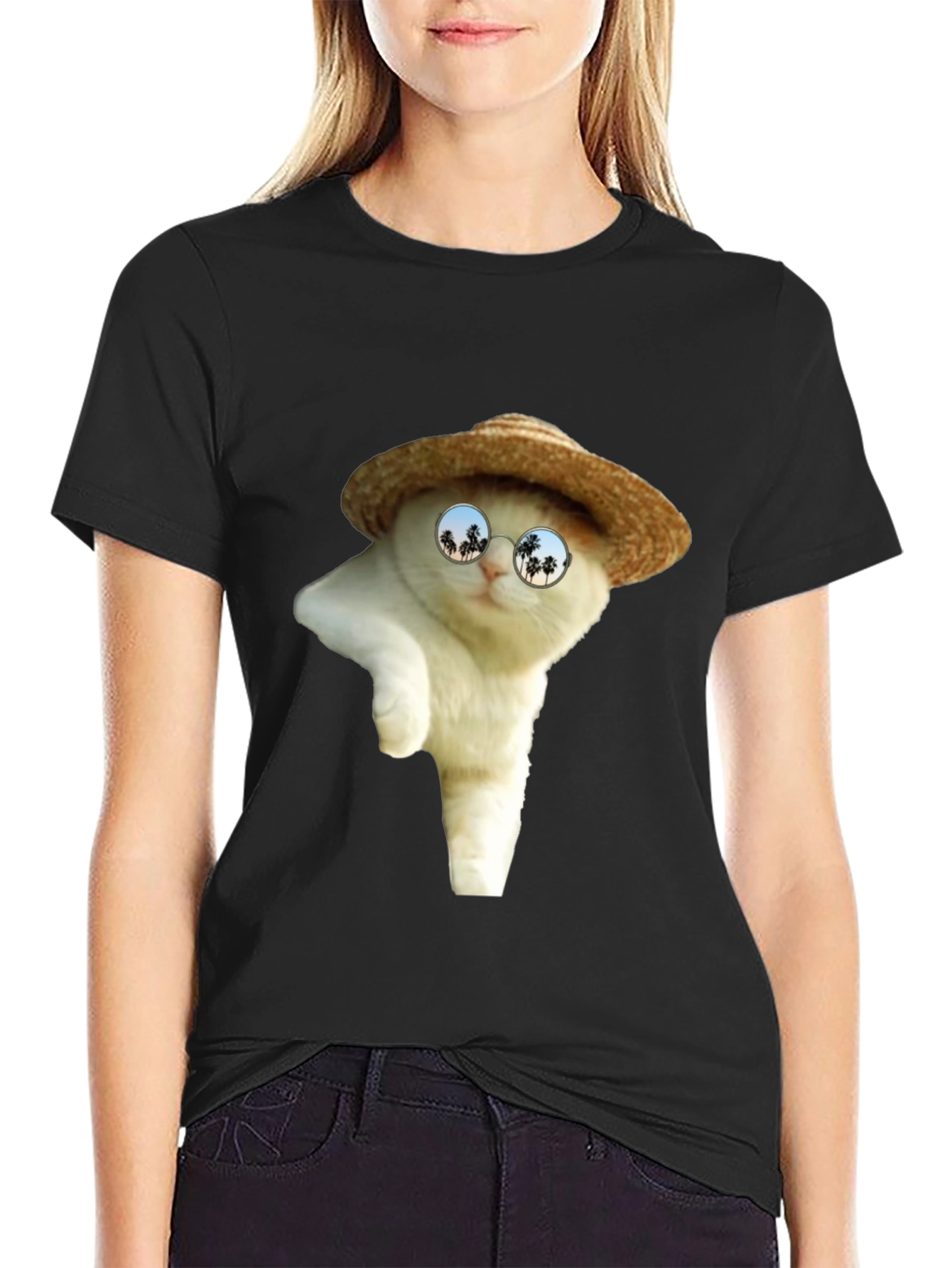 Black Cat in Hat T-Shirt view 2