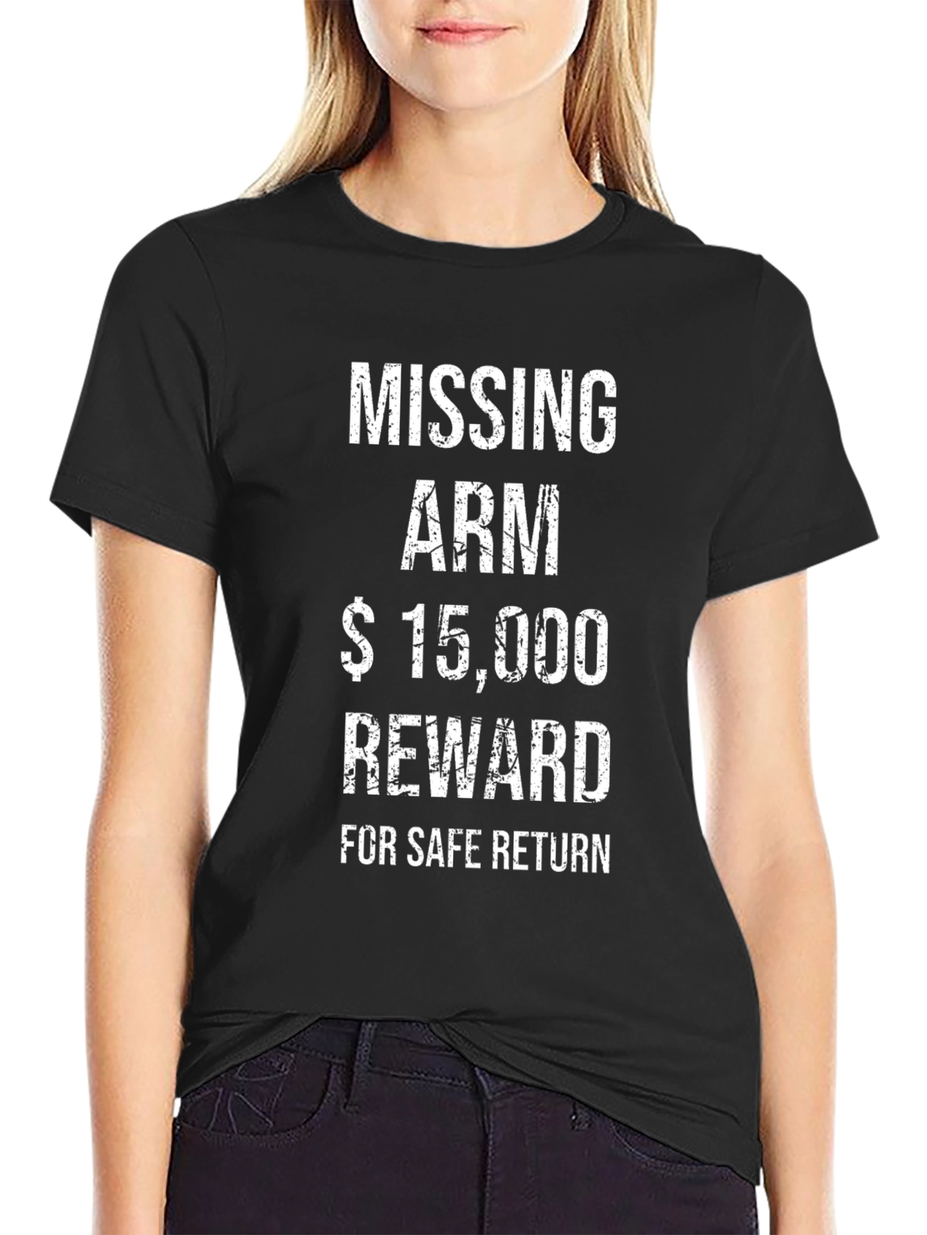 Black Funny Missing Arm Reward T-Shirt - Humor Tee view 2