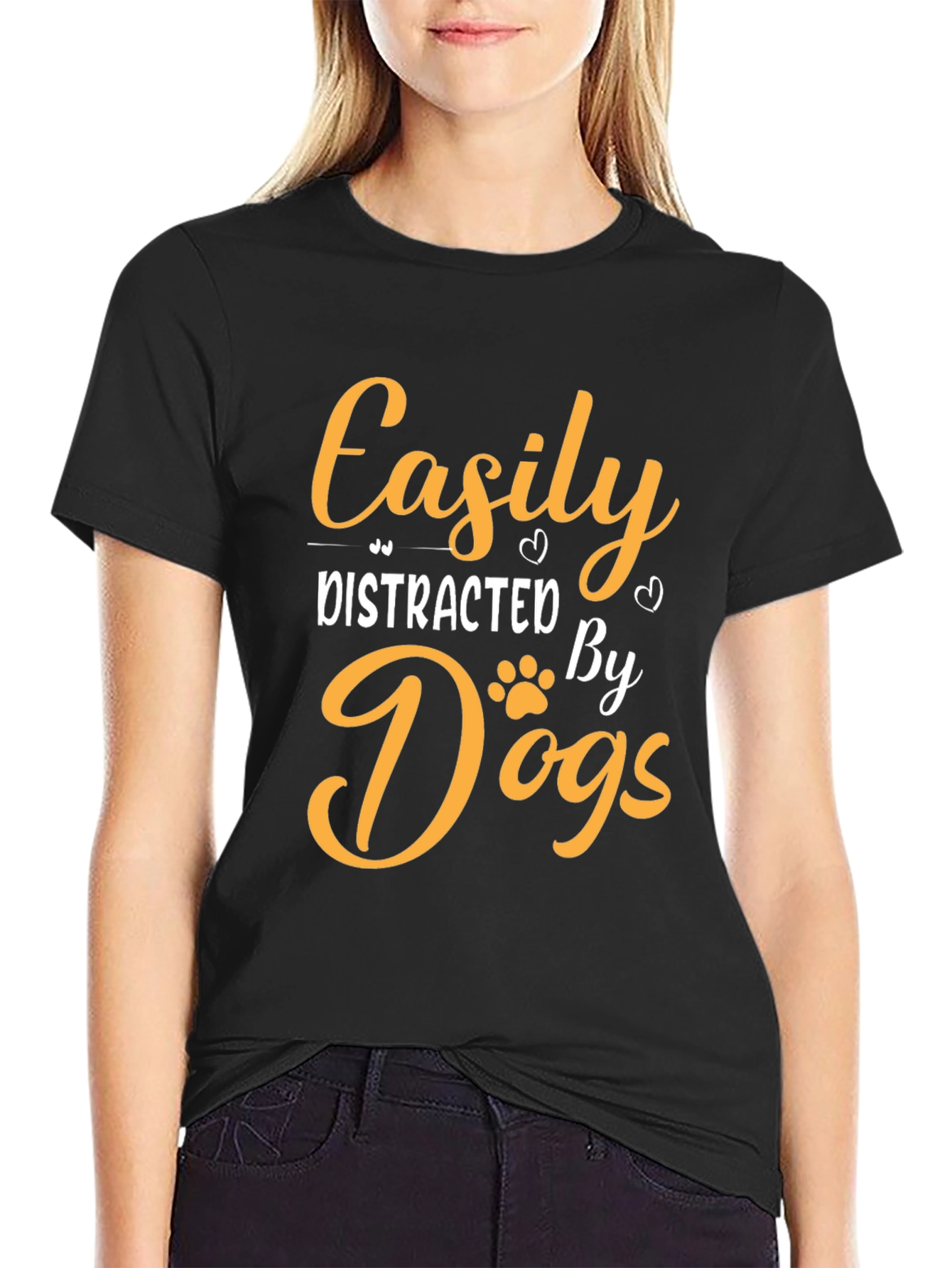 Black Easily Distracted By Dogs T-Shirt view 2