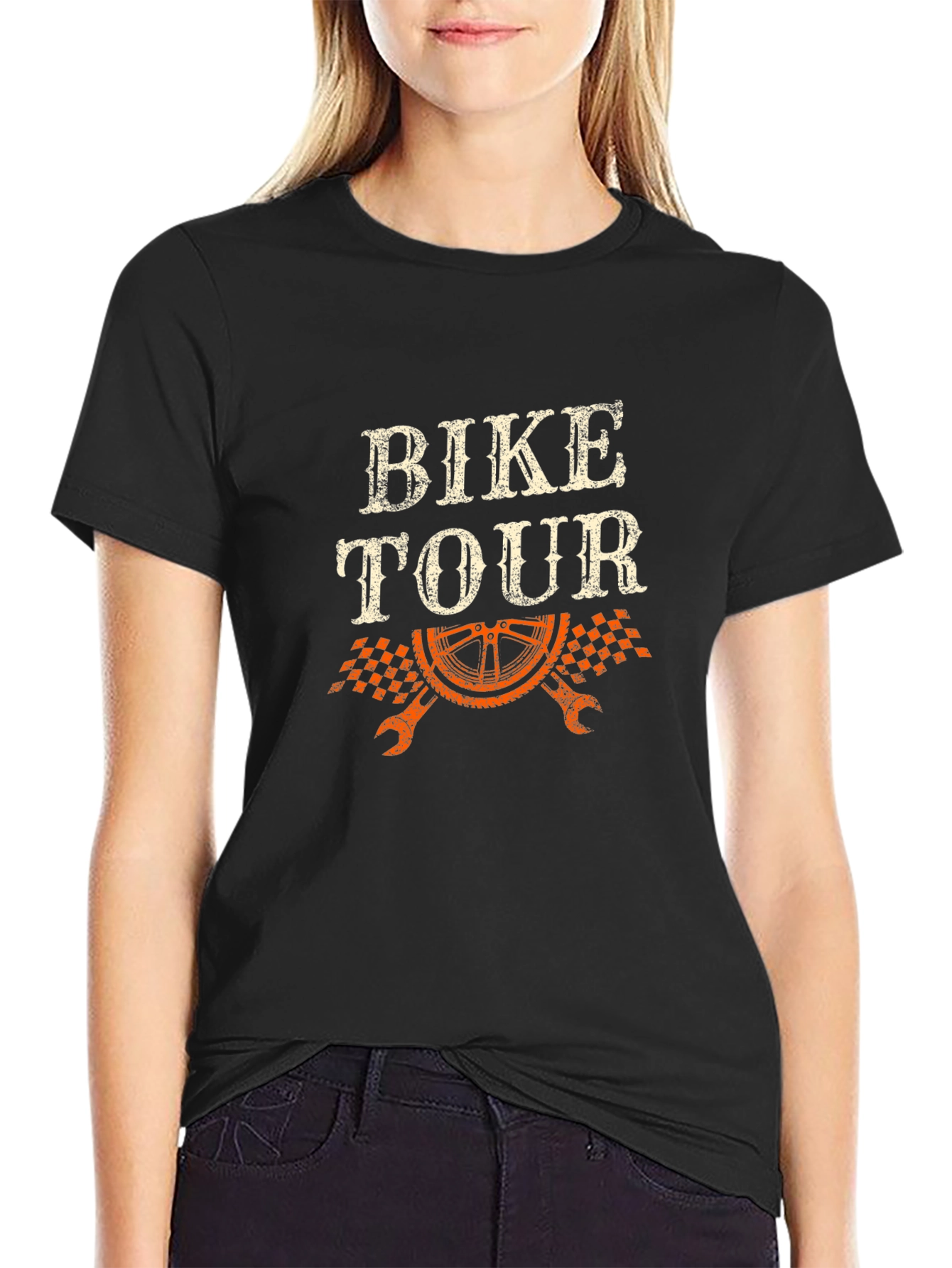 Black Bike Tour Graphic Tee - Black Cotton Casual T-Shirt view 2