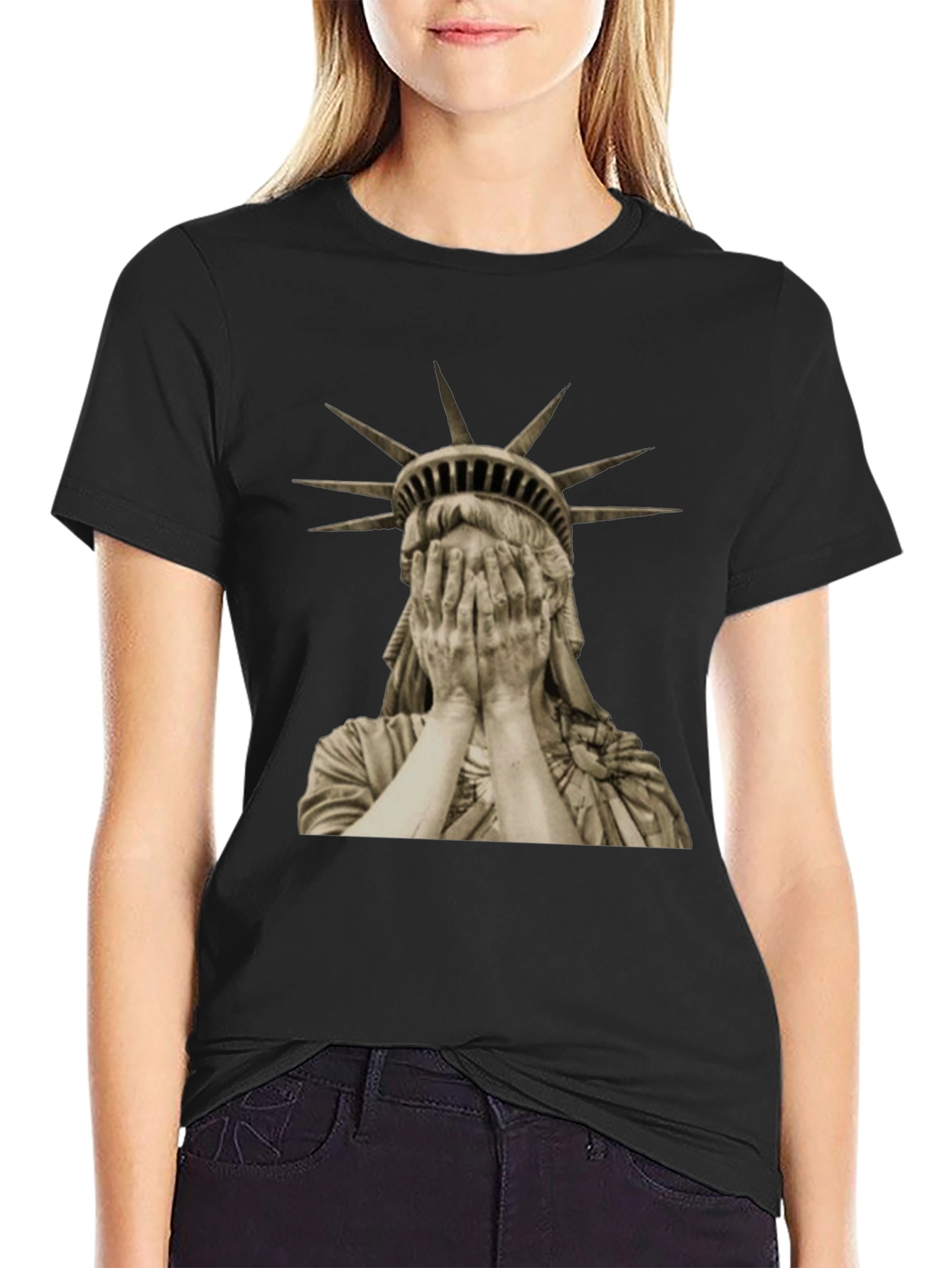 Black Statue of Liberty Crying Graphic Tee view 2