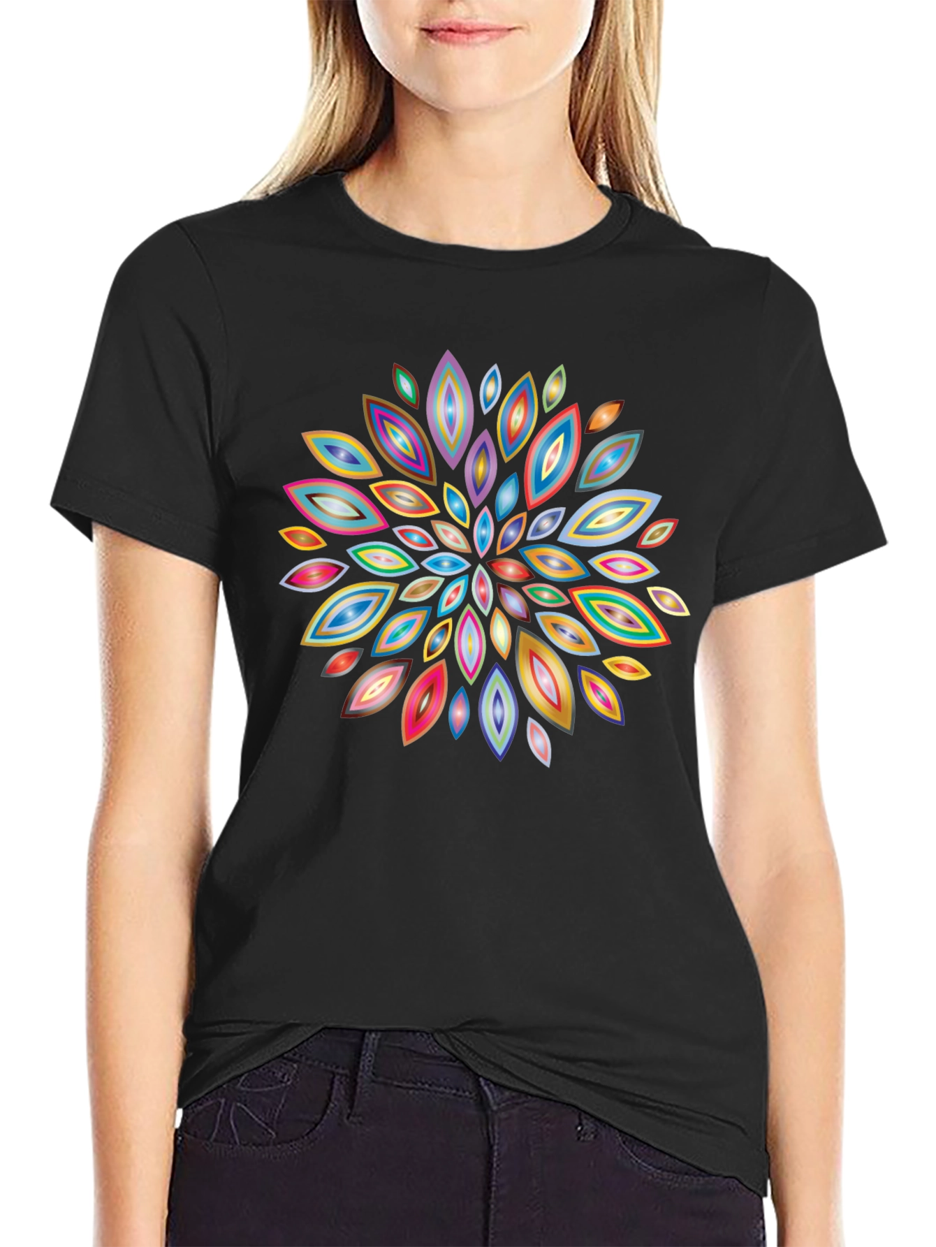 Black Abstract Floral Burst Graphic T-Shirt view 2
