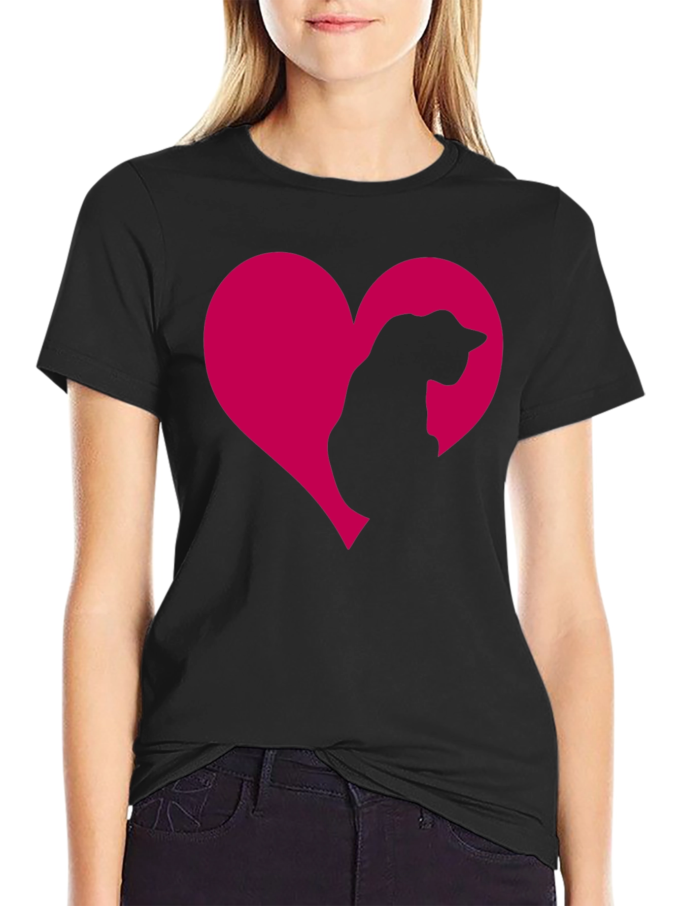 Black Cat Heart Tee - Adorable Feline Love T-Shirt view 2