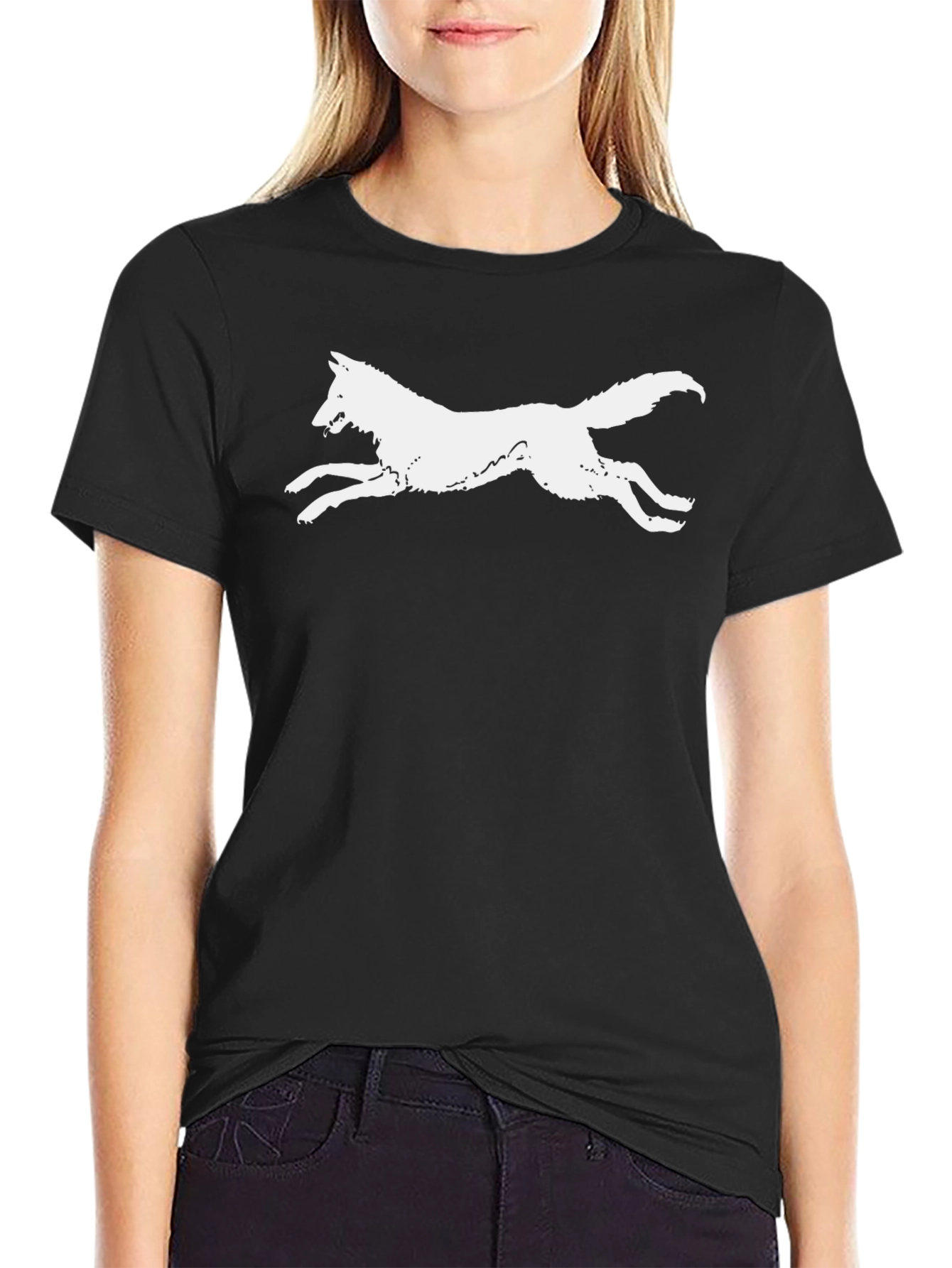 Black White Wolf Graphic Black T-Shirt view 2