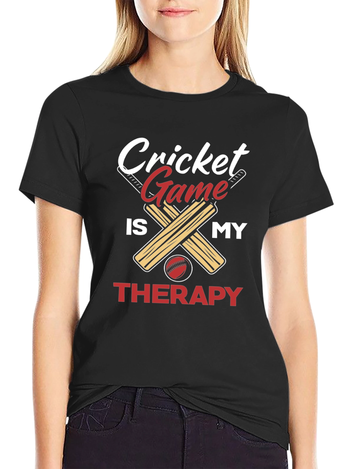 Black Cricket Game is My Therapy Graphic T-Shirt view 2