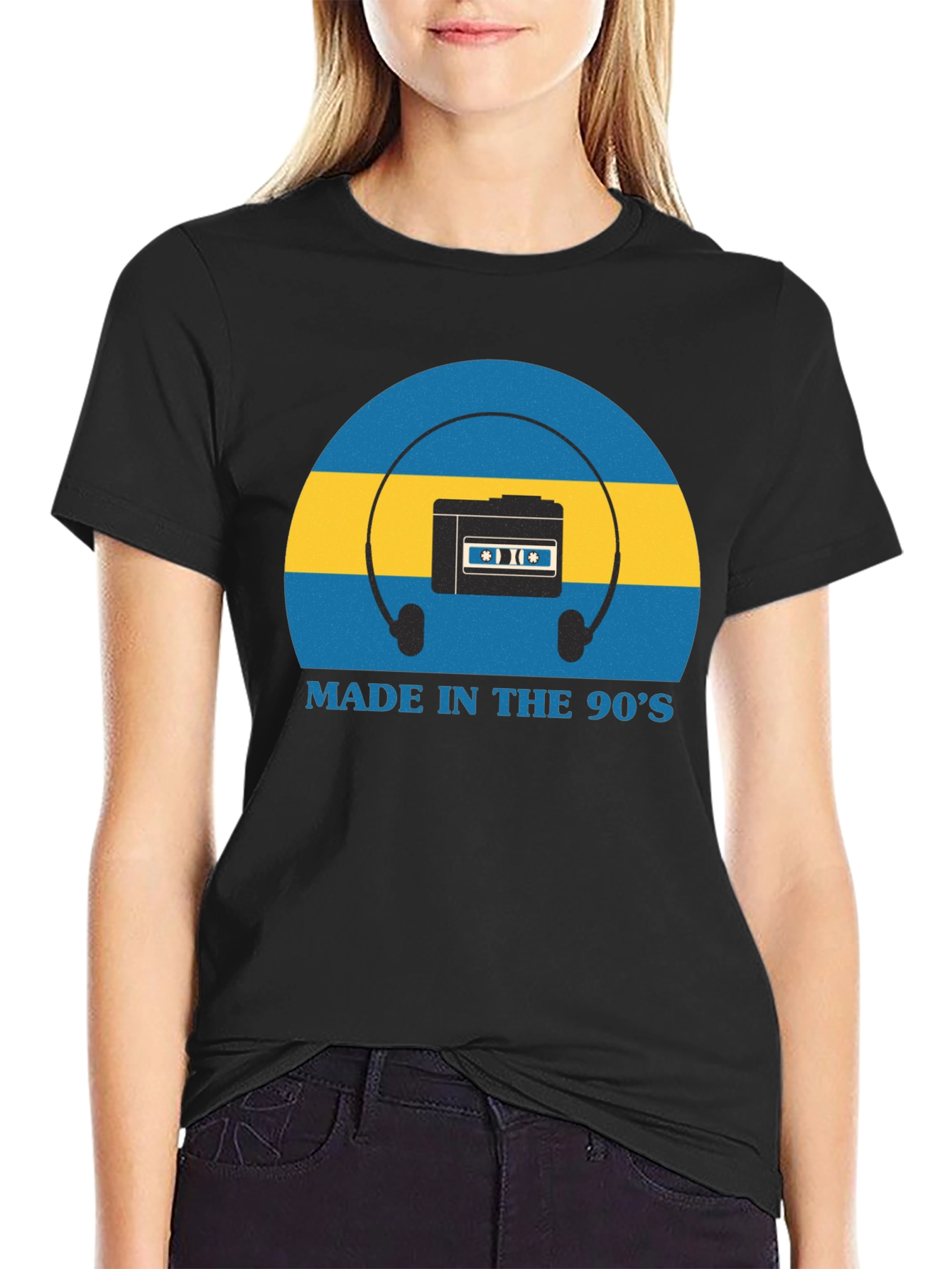 Black Retro 90s Cassette Player T-Shirt view 2