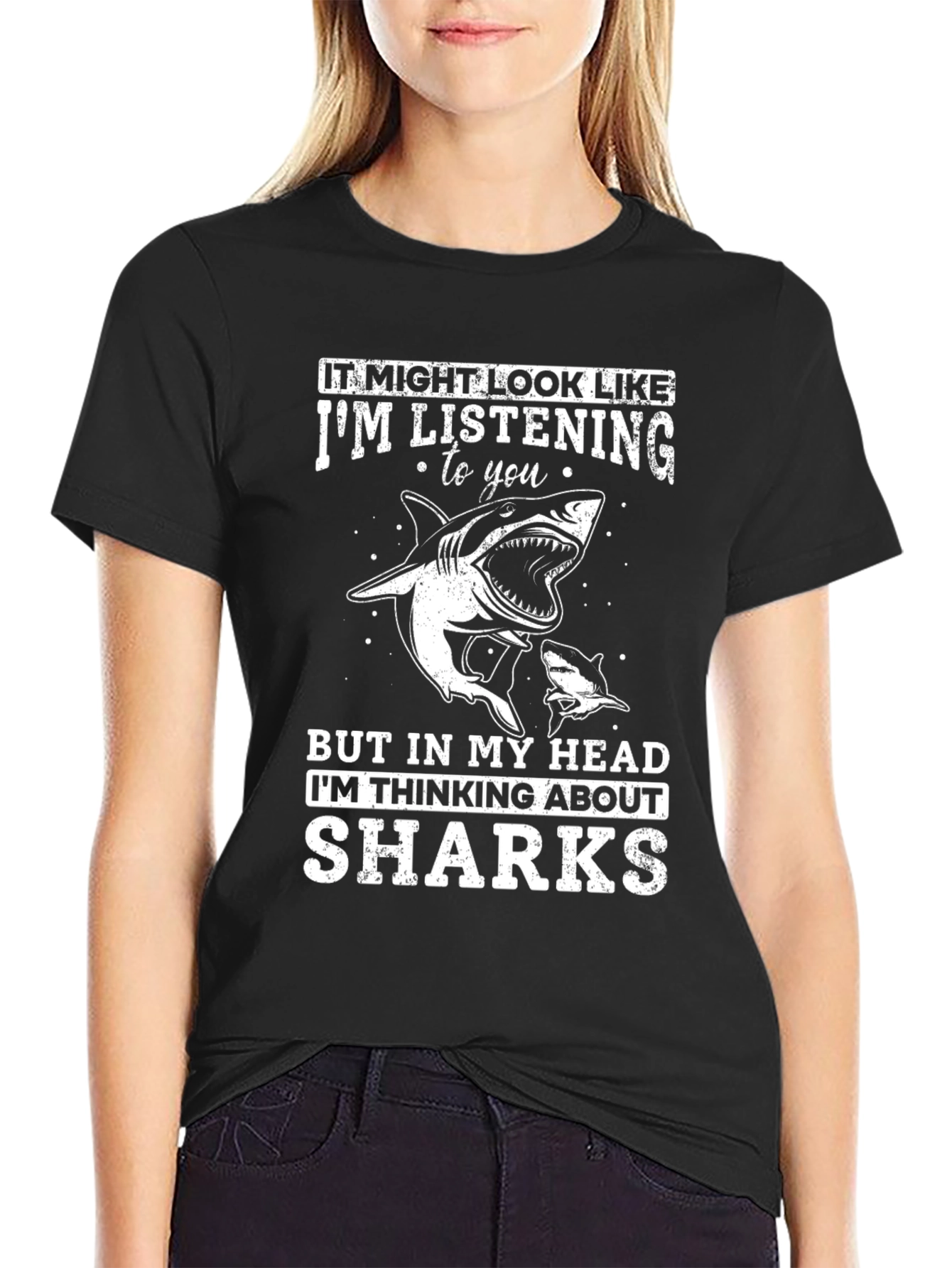 Black Shark Lover T-Shirt - Listening vs. Thinking view 2