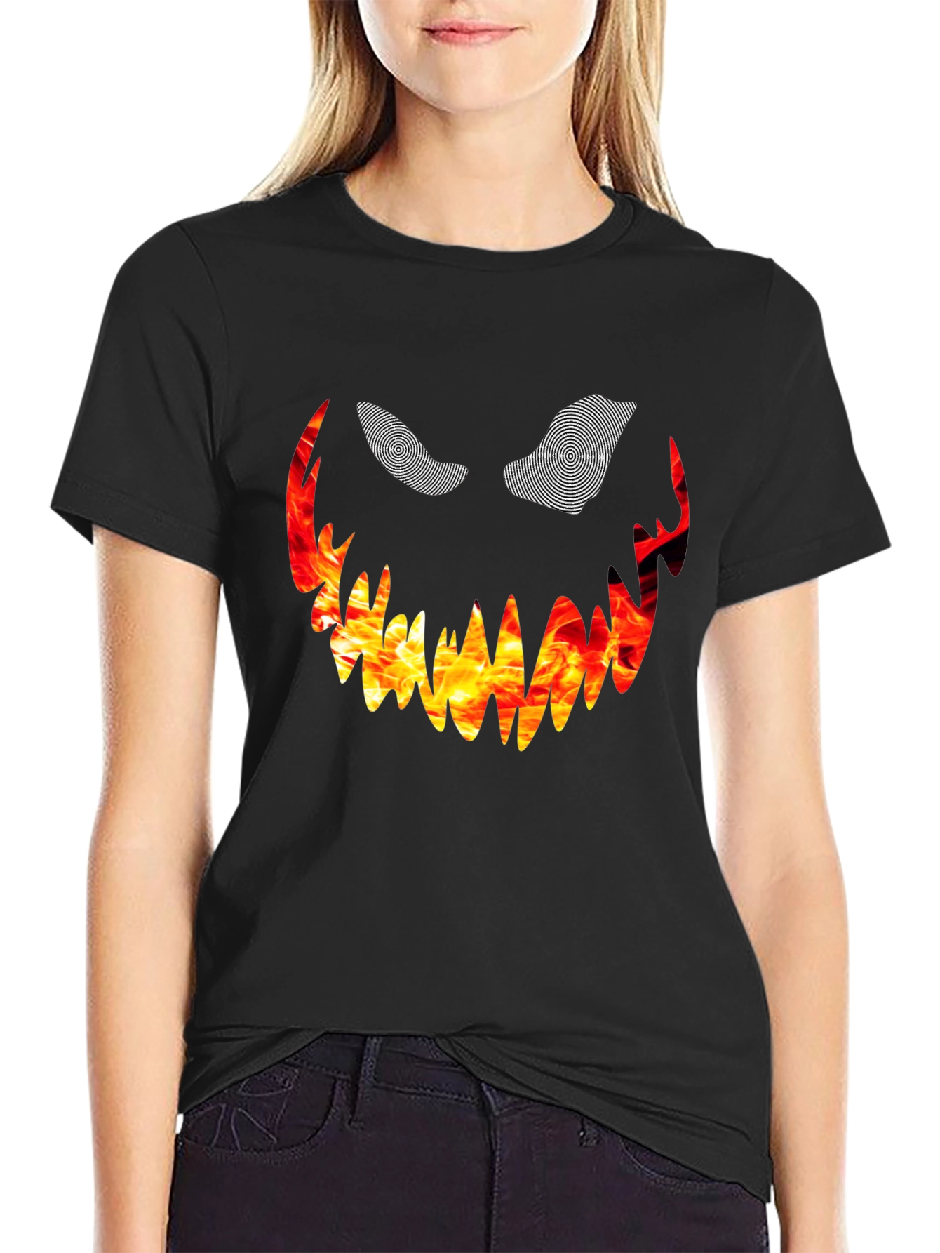 Black Fiery Monster Face Graphic Tee - Black view 2