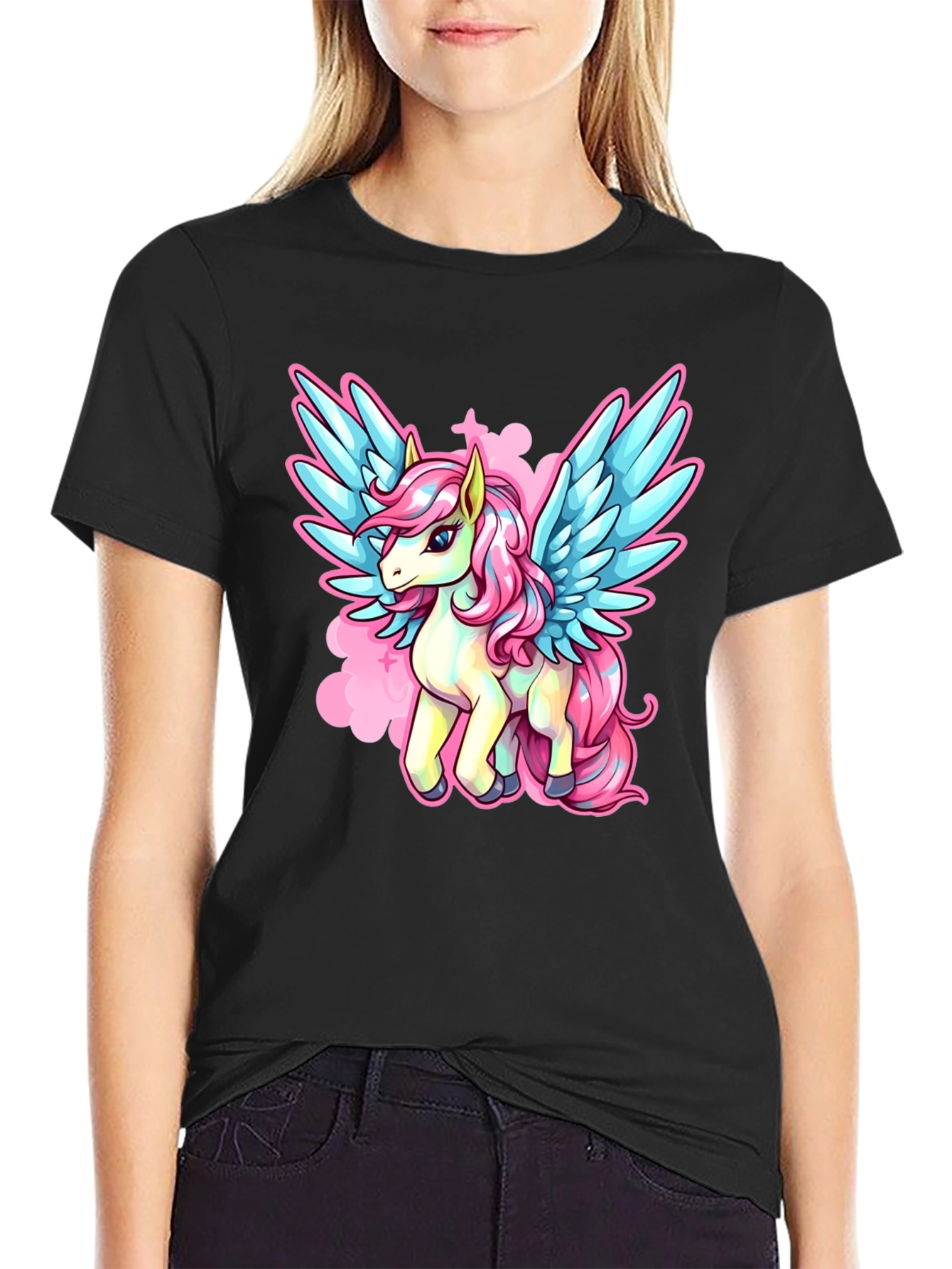 Black Unicorn Pegasus Graphic T-Shirt view 2