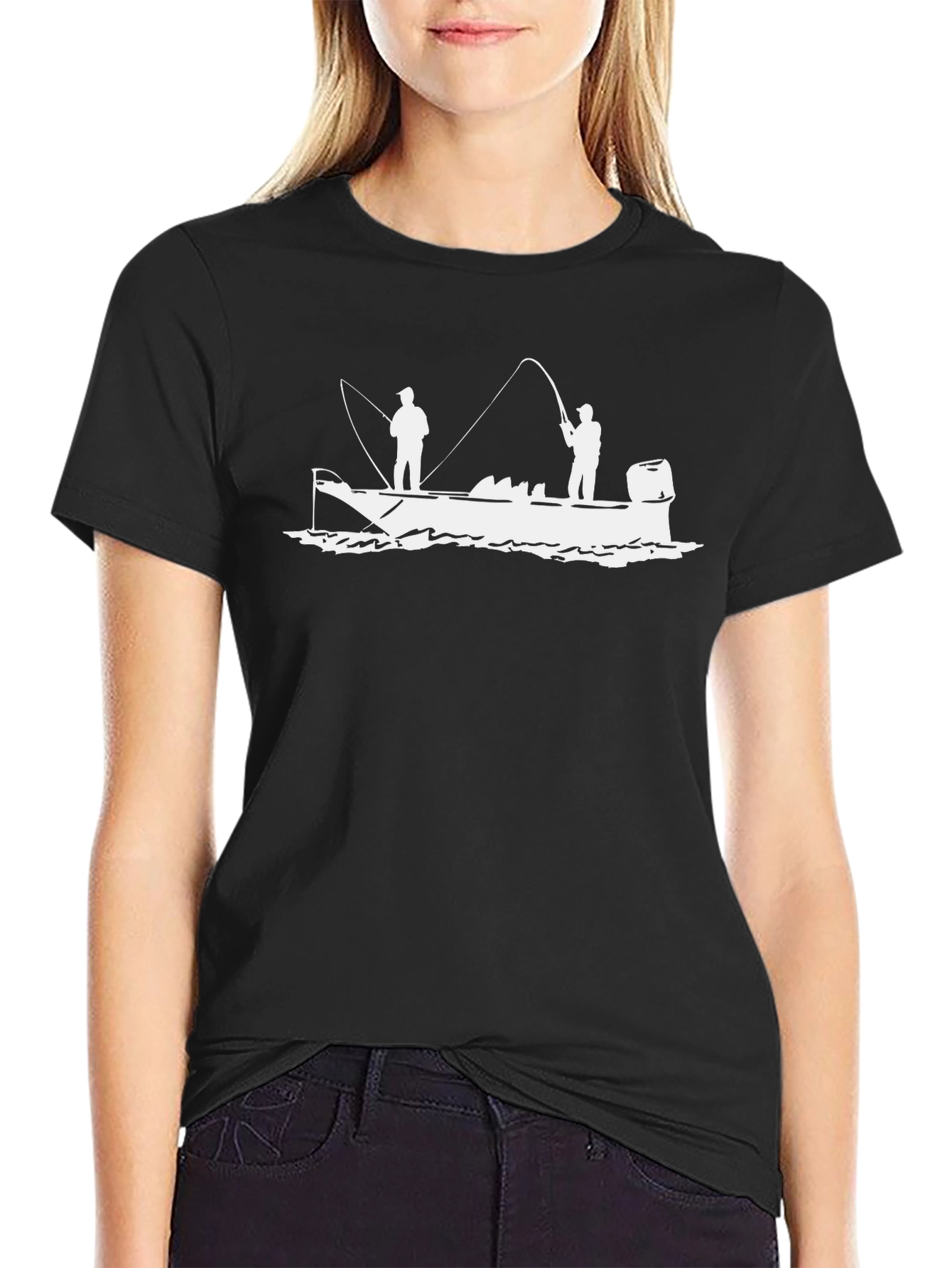 Black Fishing Boat Graphic Tee - Black Cotton T-Shirt view 2