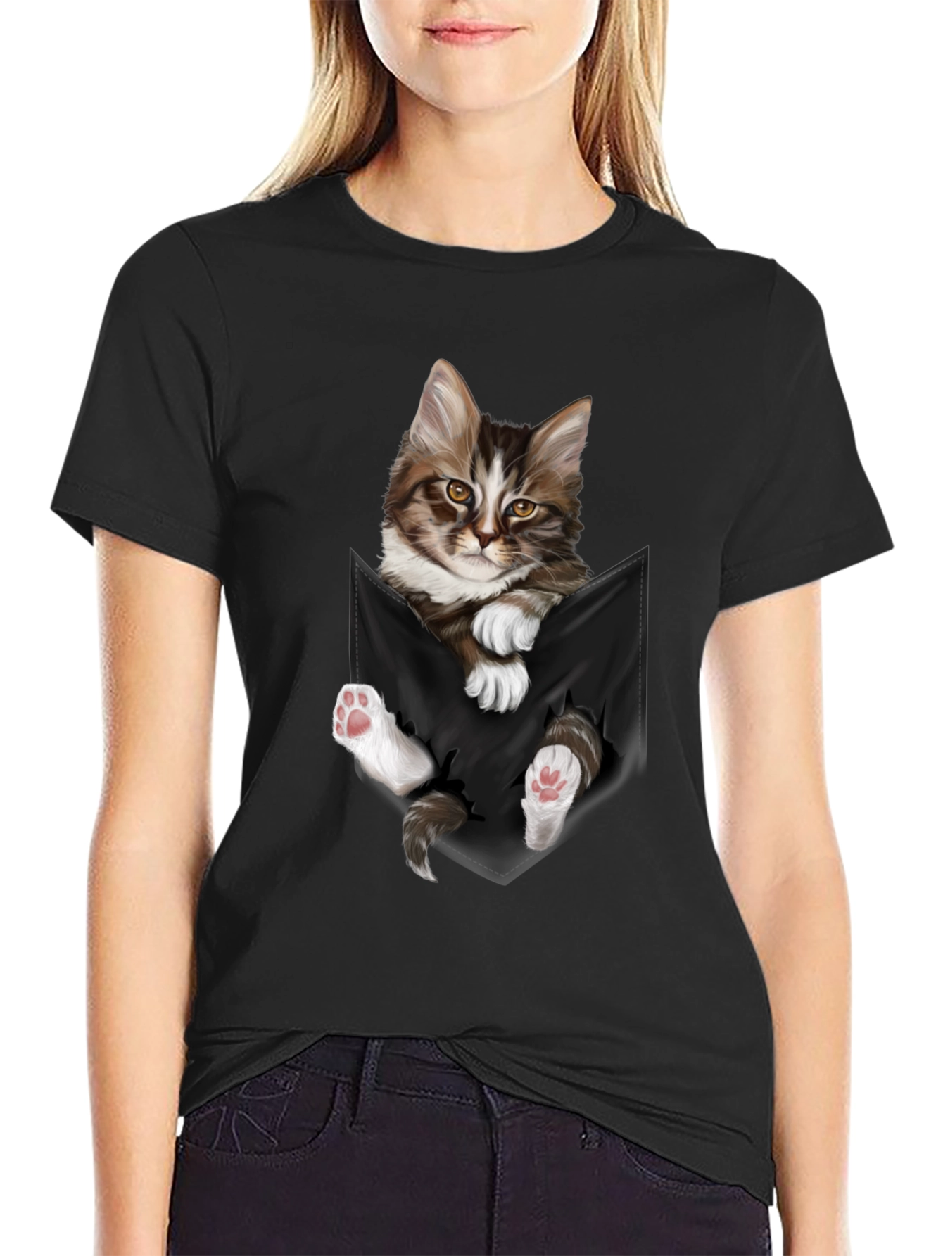 Black Cat Pocket T-Shirt - Novelty Animal Tee view 2