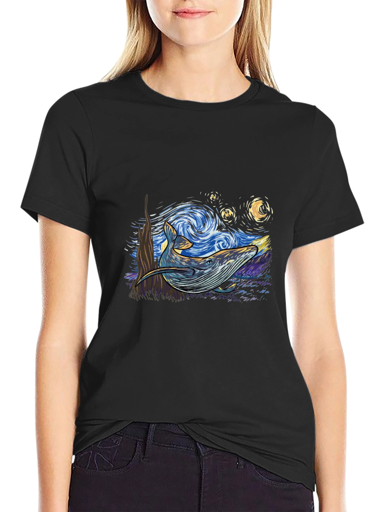 Black Starry Whale Tee - Artistic Graphic Print view 2