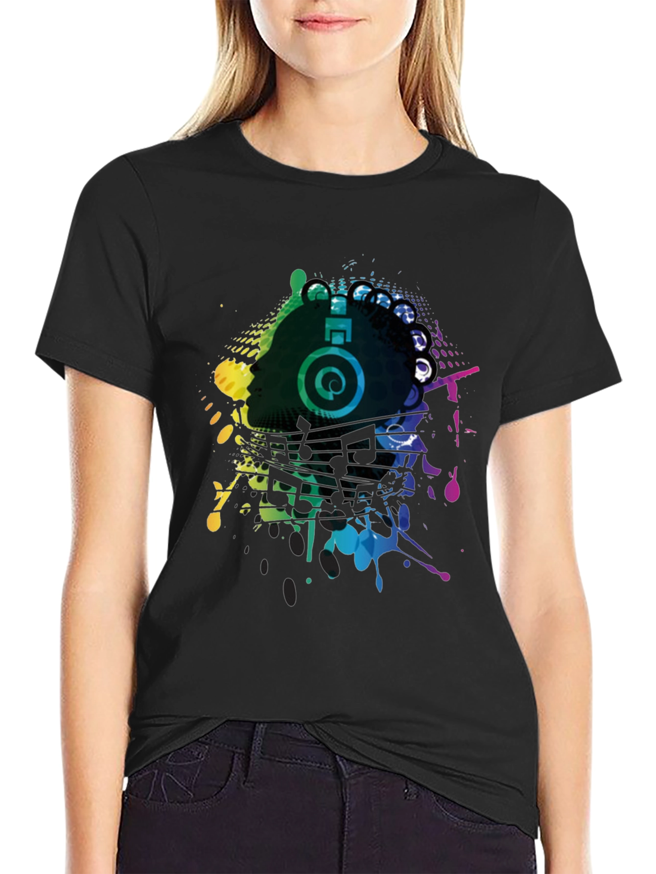 Black Vibrant Music Headphone Graphic Tee - Black view 2