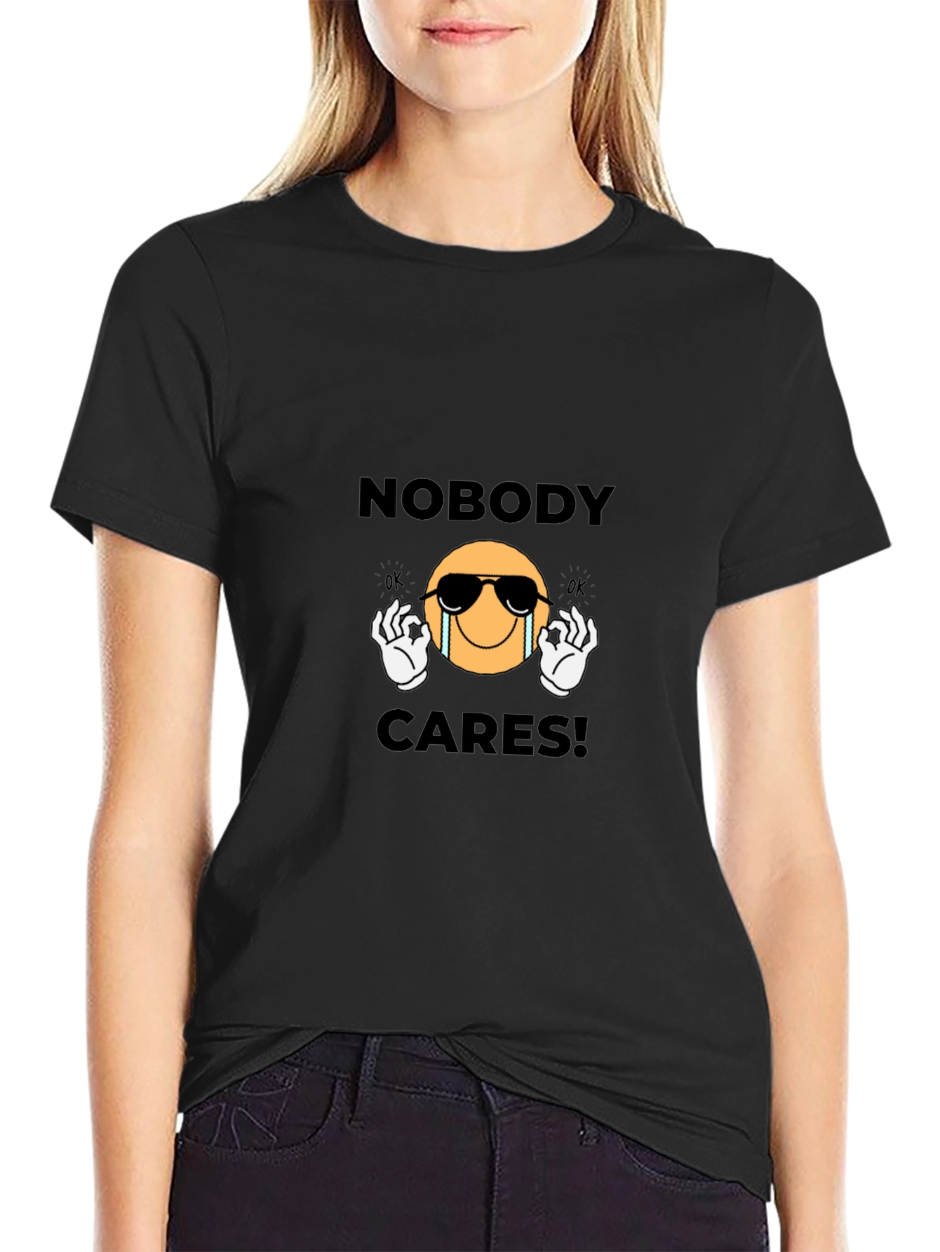 Black Nobody Cares Graphic T-Shirt - Black view 2