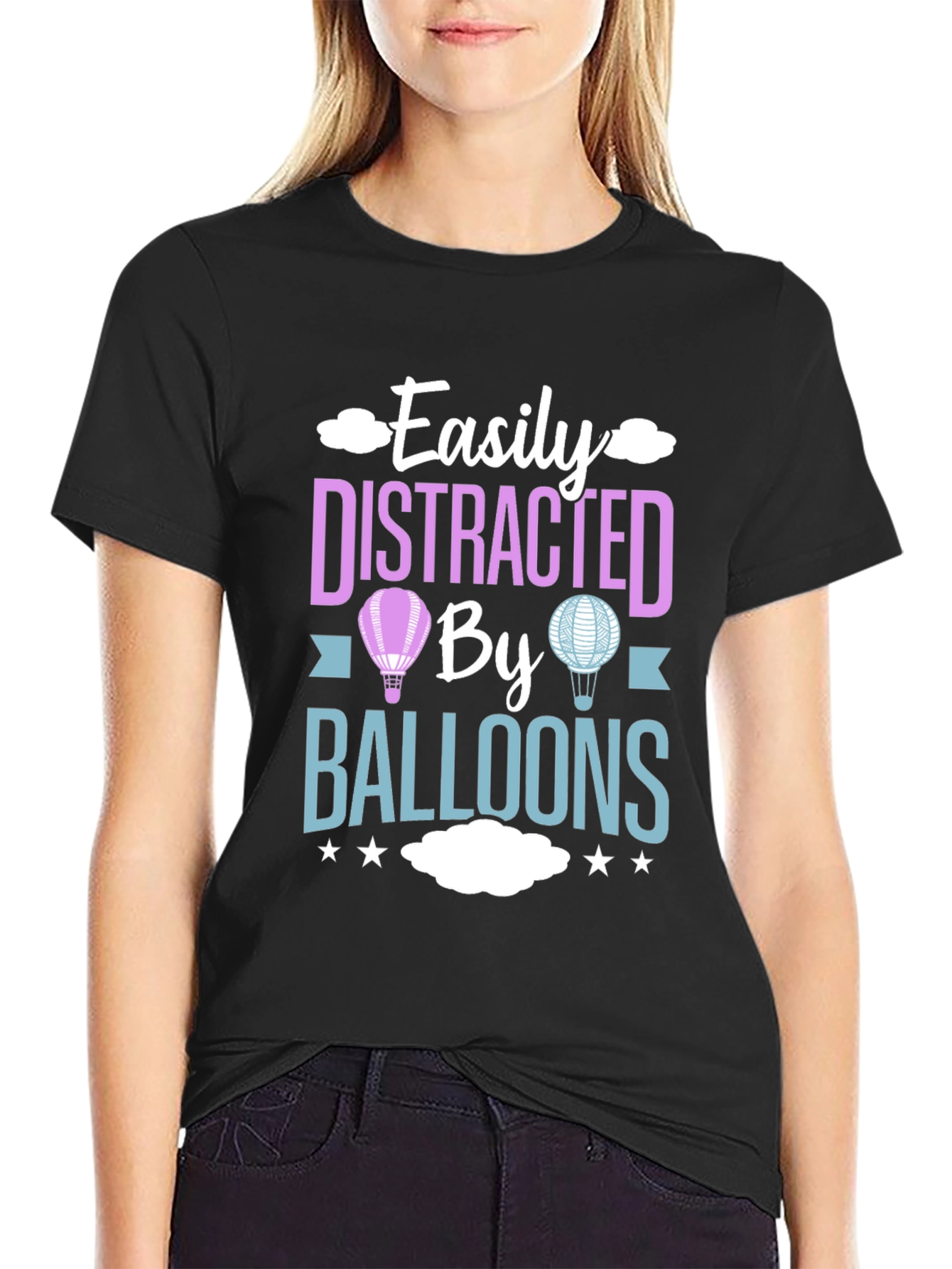 Black Easily Distracted By Balloons T-Shirt view 2