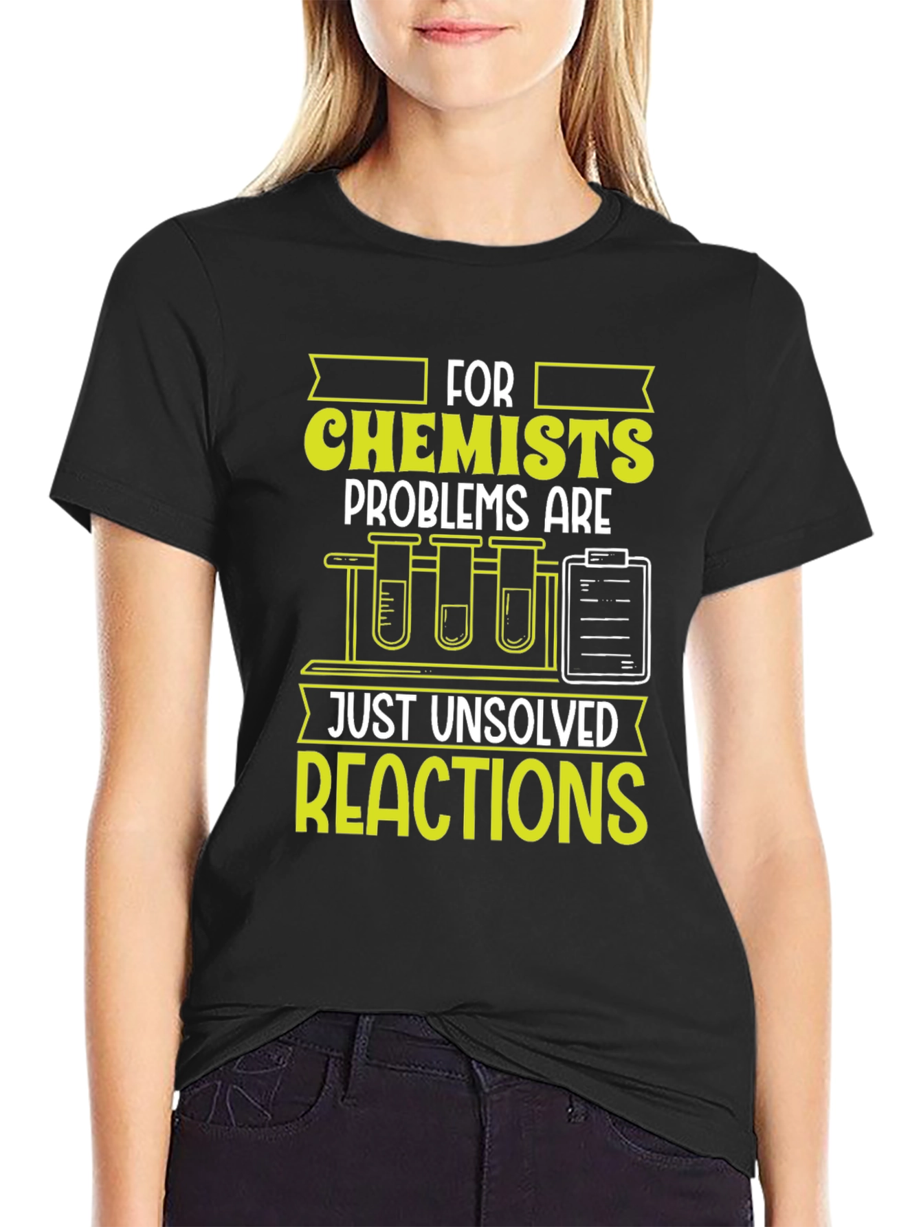 Black Chemist T-Shirt: Unsolved Reactions Science Tee view 2
