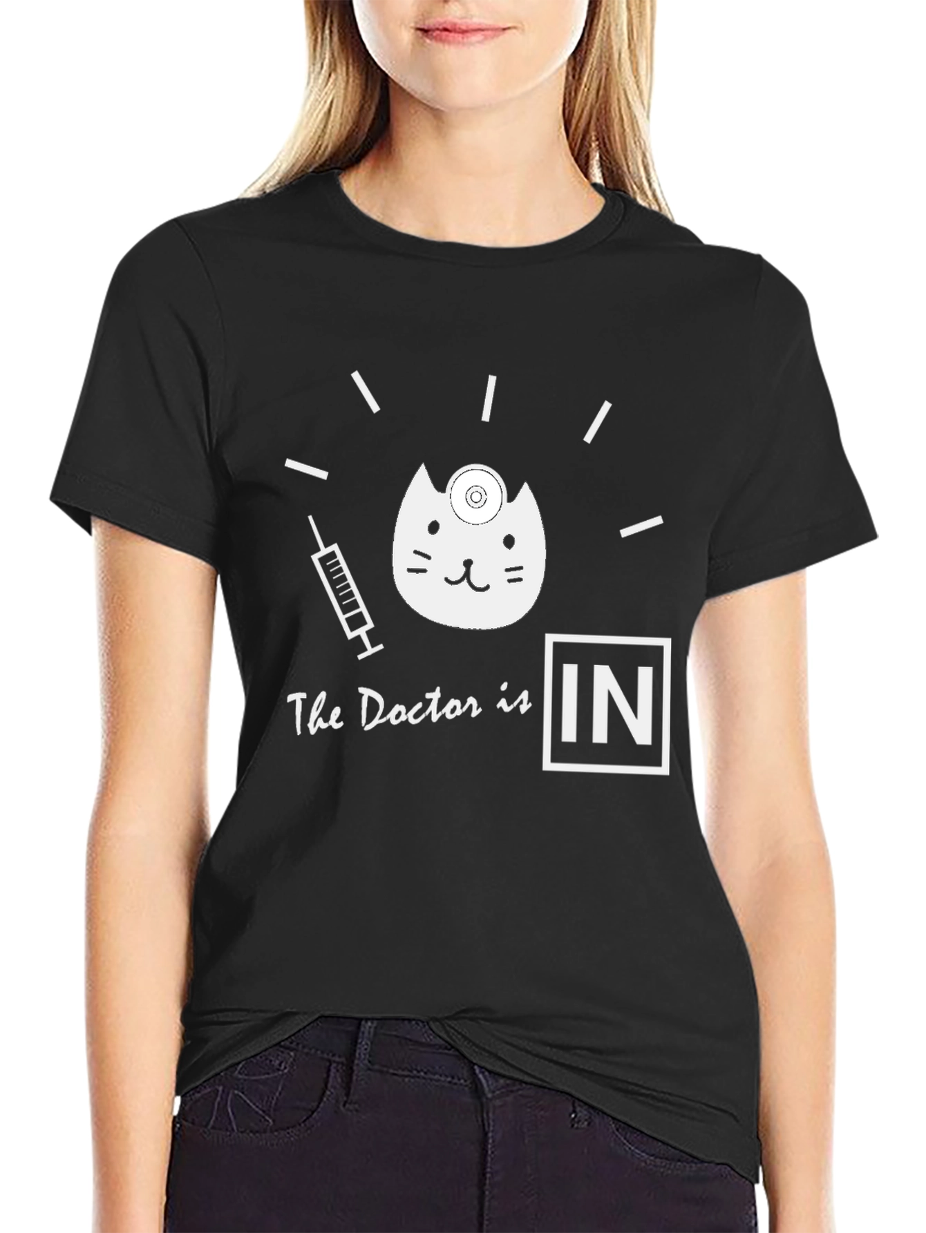 Black Doctor Cat Graphic T-Shirt - Funny Novelty Tee view 2