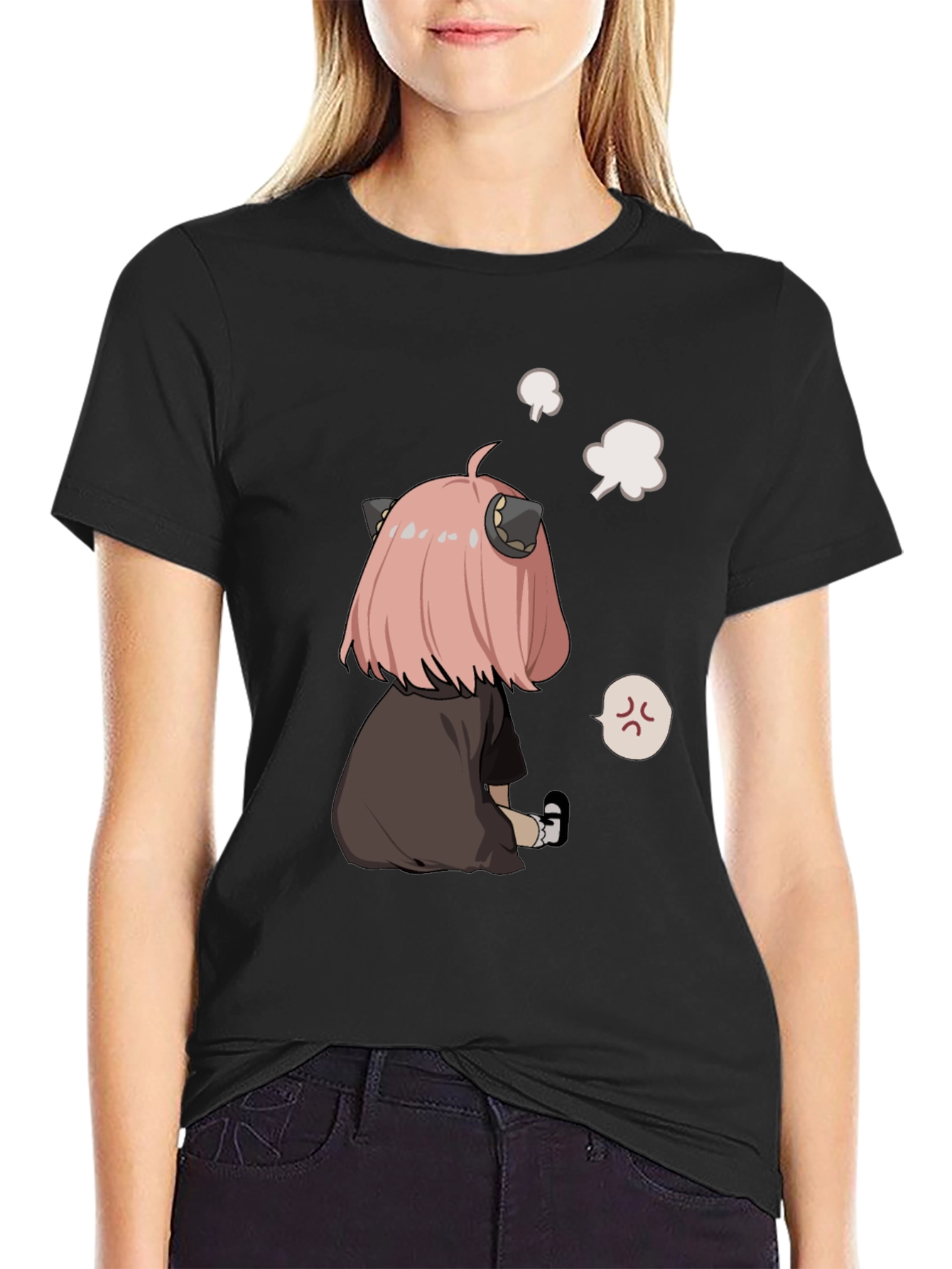 Black Anime Character Graphic Print Black T-Shirt view 2