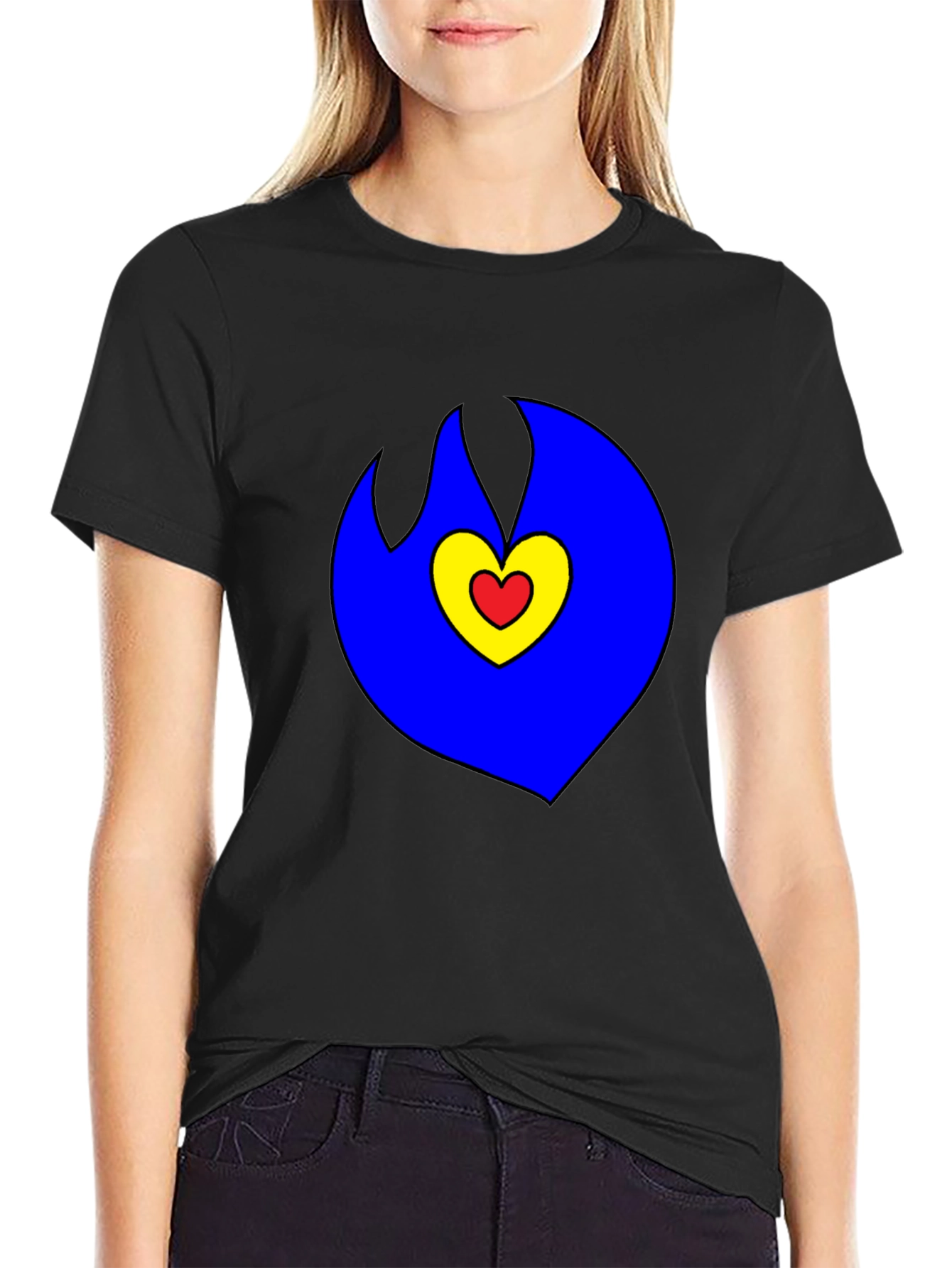 Black Heart Flame Graphic Tee - Bold & Unique Design view 2