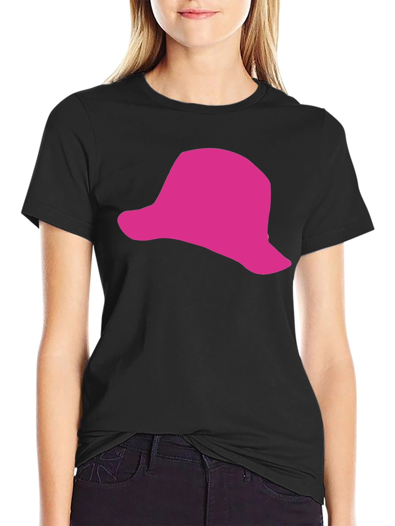 Black Pink Hat Graphic Black T-Shirt - Casual Style view 2