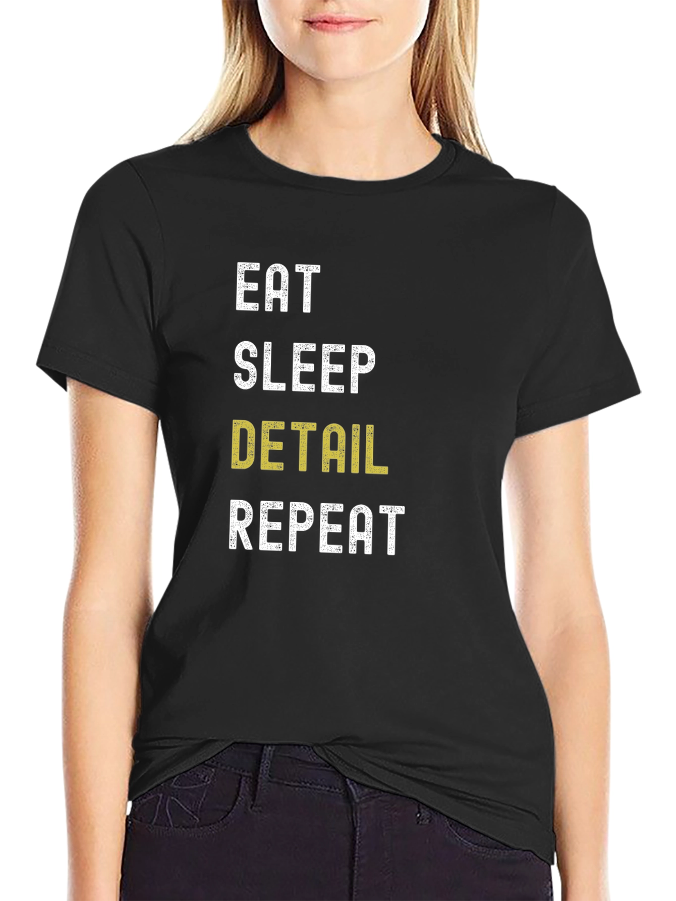 Black Eat Sleep Detail Repeat Black T-Shirt view 2