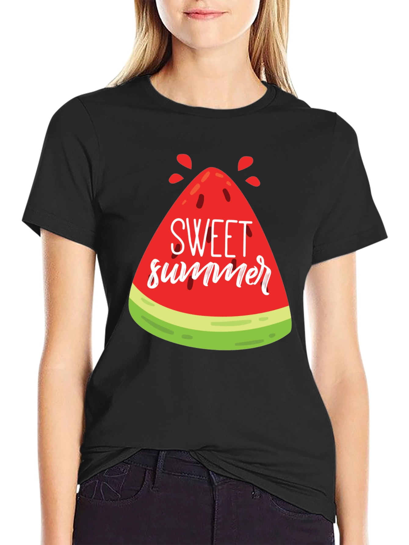 Black Sweet Summer Watermelon Graphic Tee view 2