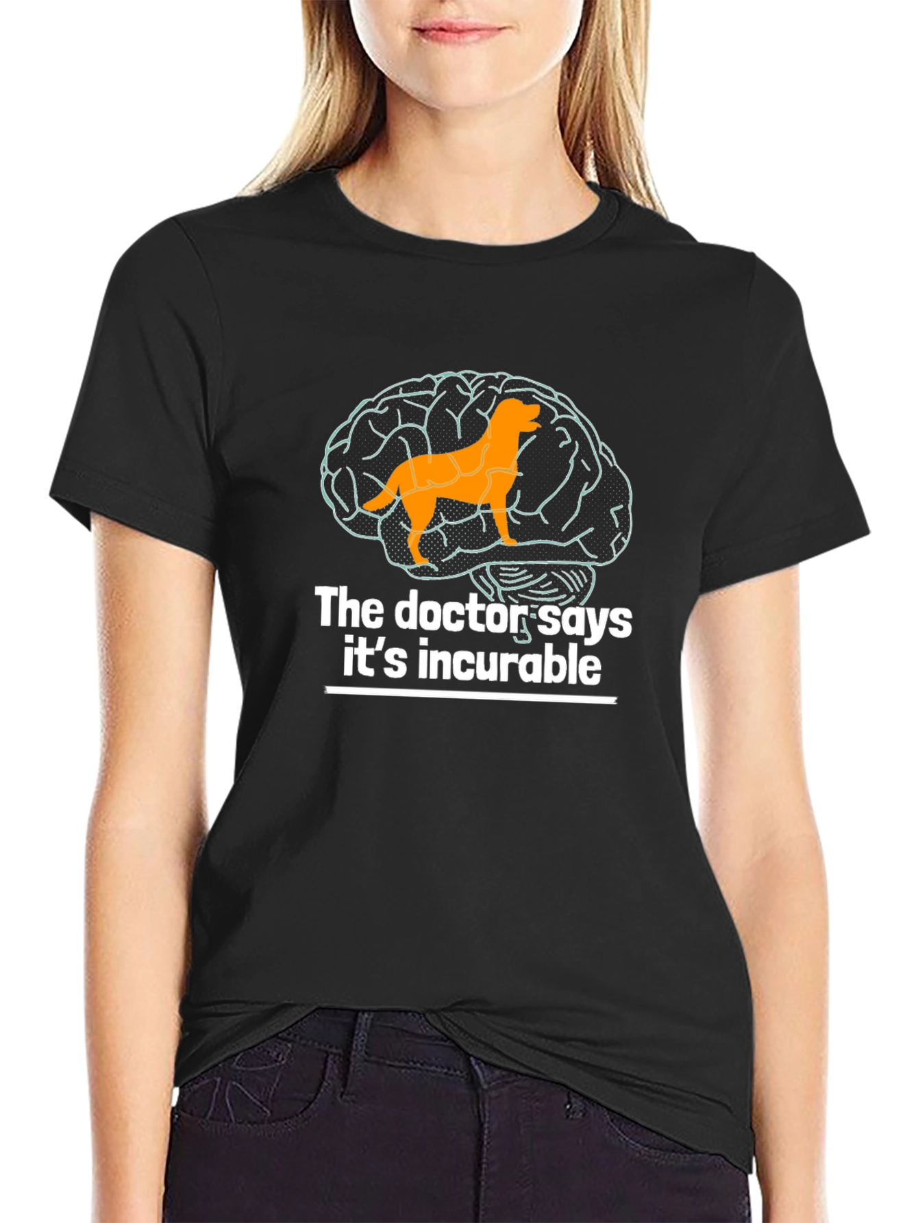 Black Dog Brain Incurable T-Shirt - Novelty Graphic Tee view 2