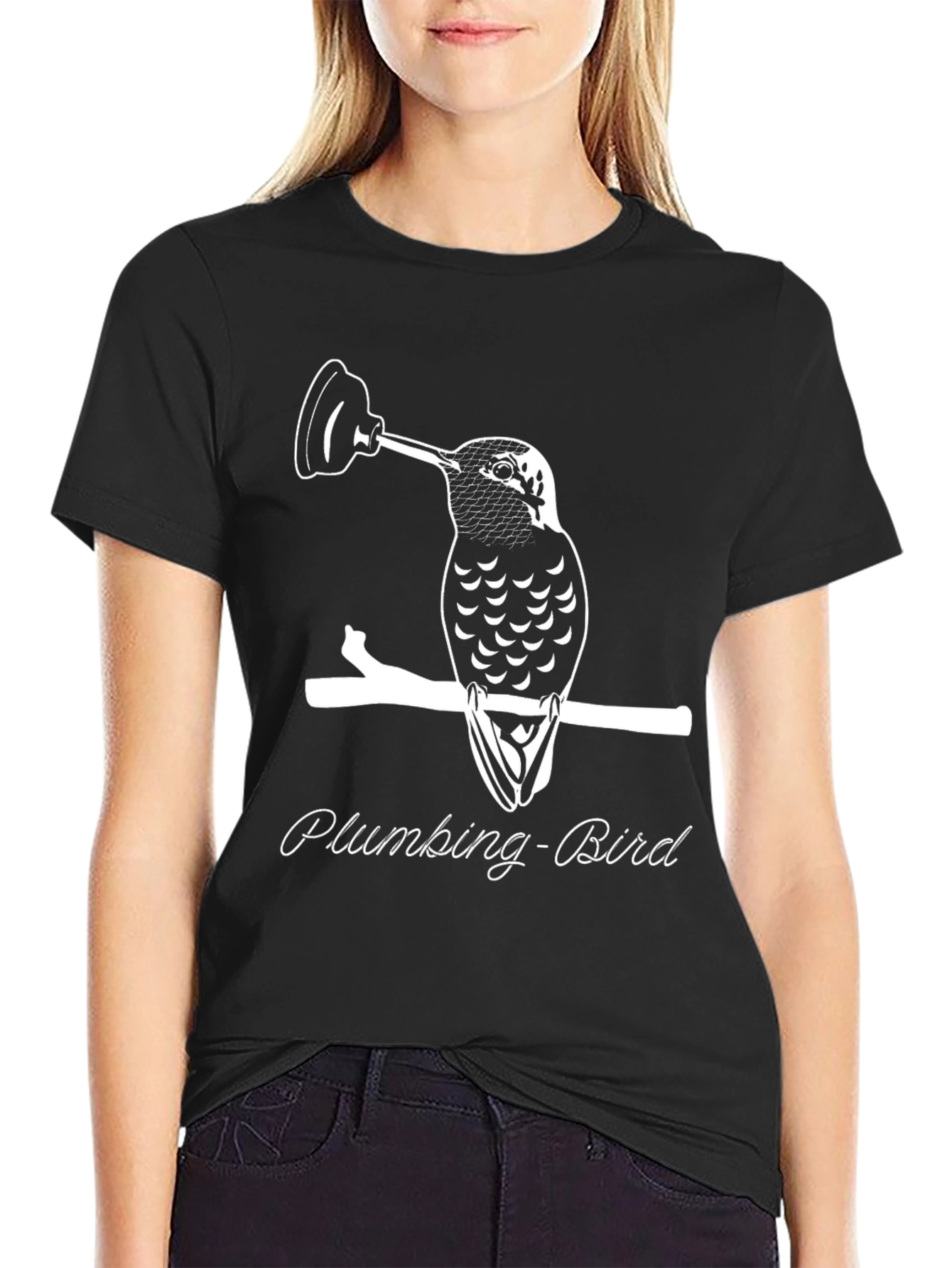 Black Plumbing-Bird Humor T-Shirt | Unique Graphic Tee view 2