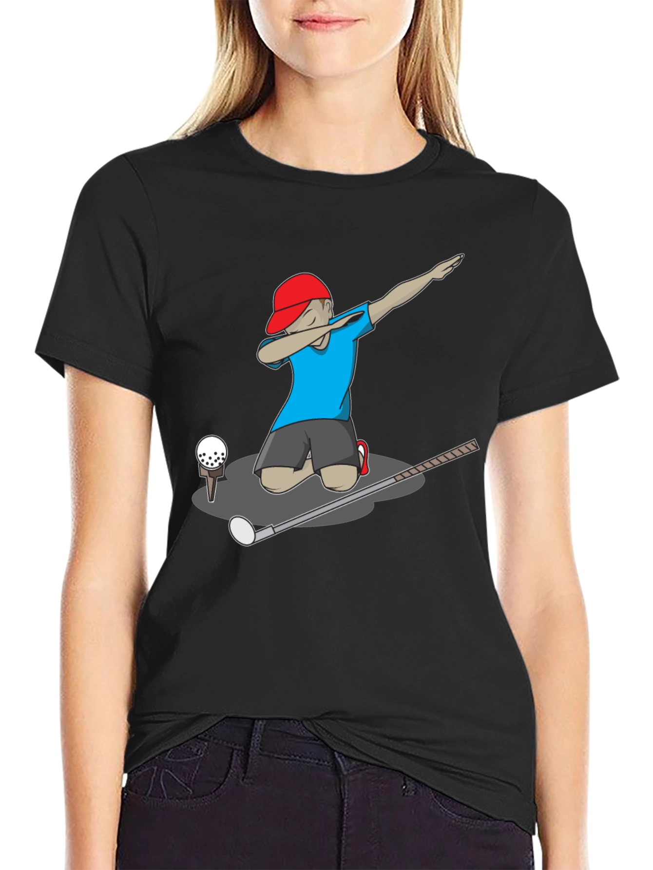 Black Dabbing Golfer Graphic T-Shirt view 2