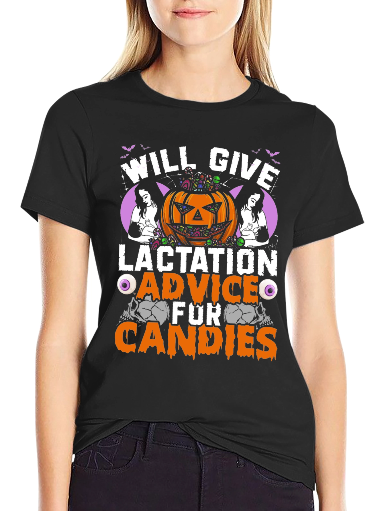Black Lactation Advice for Candies Halloween T-Shirt view 2