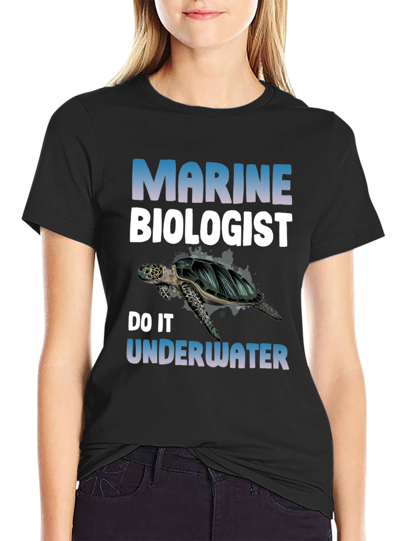 Black Marine Biologist Turtle Graphic Tee view 2