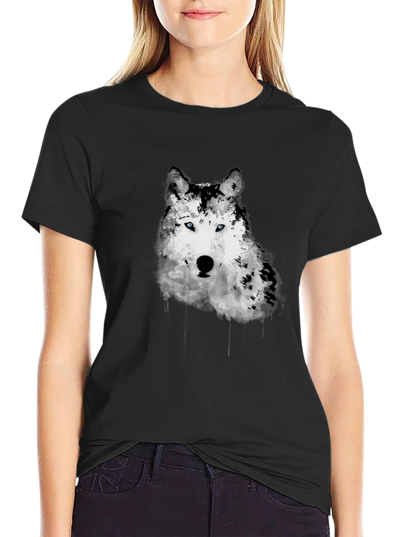 Black Wolf Graphic Print Men's Black T-Shirt view 2