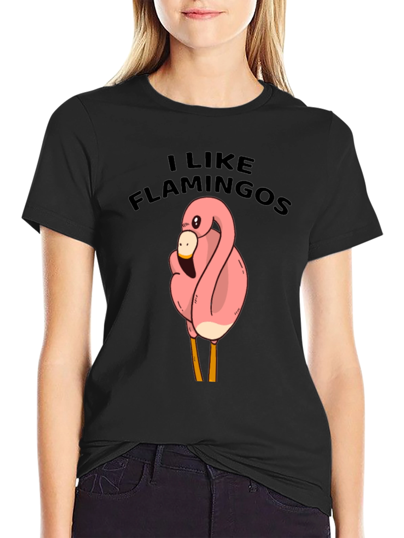 Black I Like Flamingos Black T-Shirt view 2